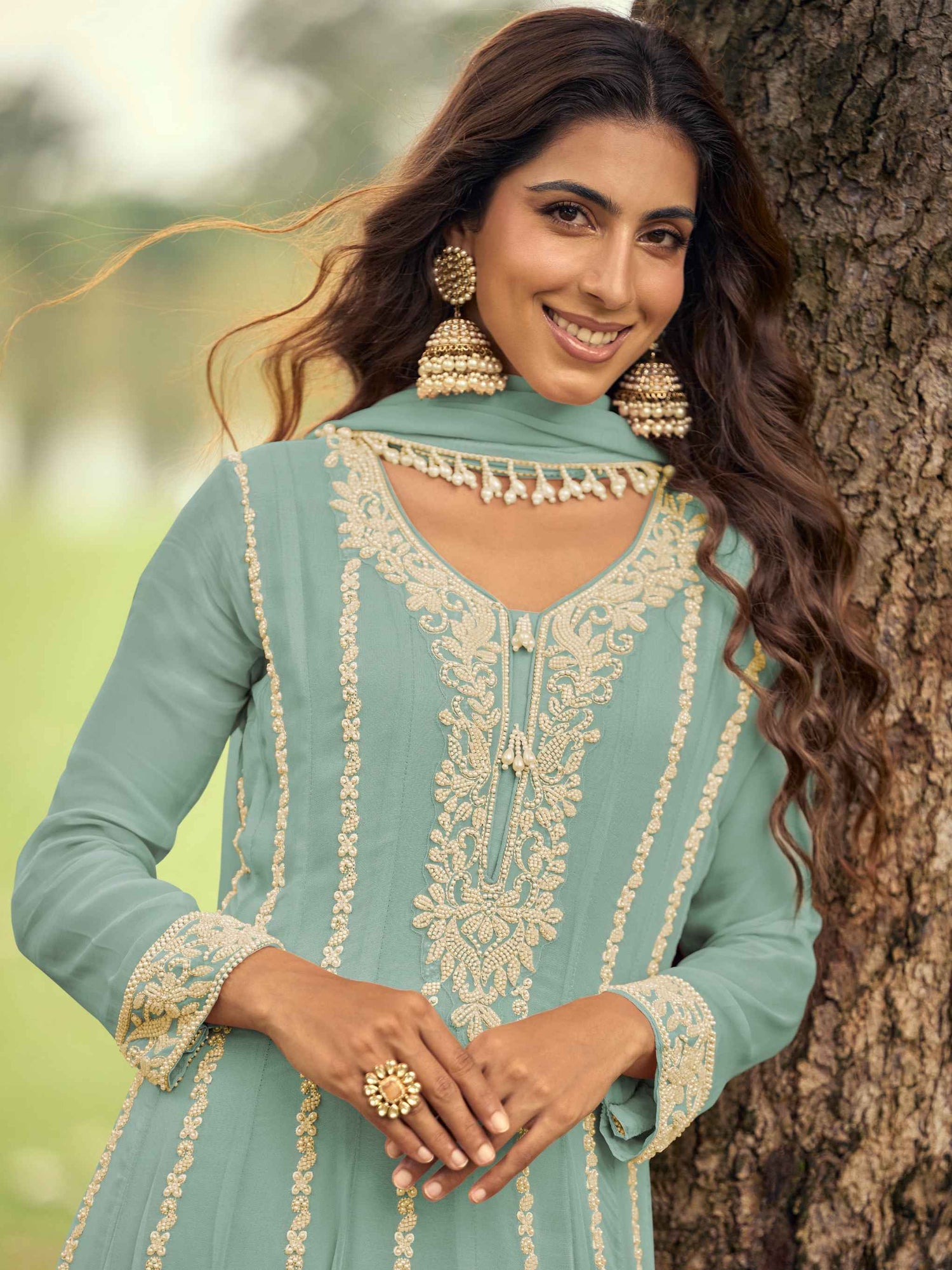 Premium Georgette Heavy Beads Work Short Anarkali Suit Set Short Anarkali Anant Tex Exports Pvt.Ltd..