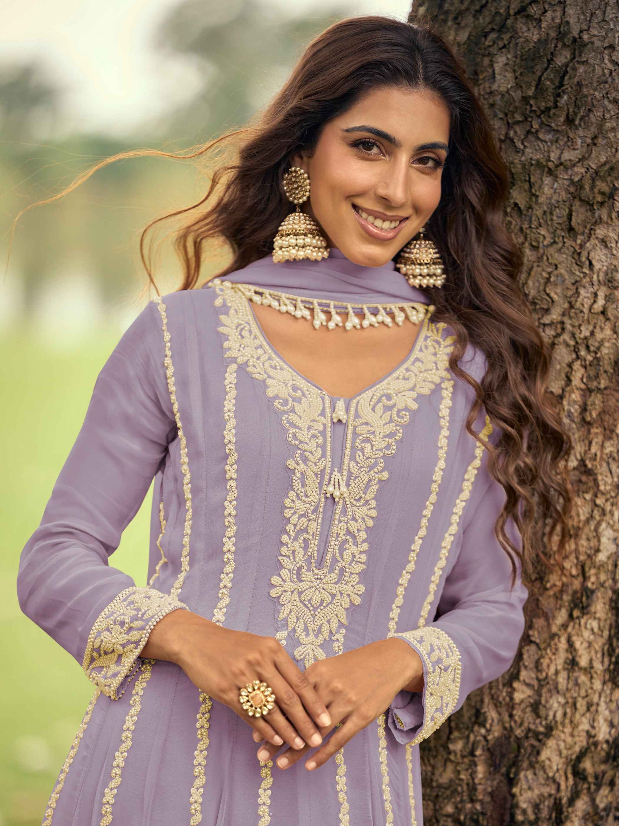 Premium Georgette Heavy Beads Work Short Anarkali Suit Set