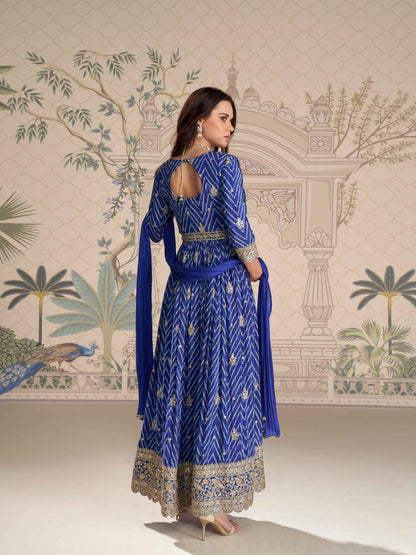 Royal Blue Chinon Silk Front-Cut Embroidered Anarkali Suit Anarkali Set Anant Tex Exports Pvt.Ltd..