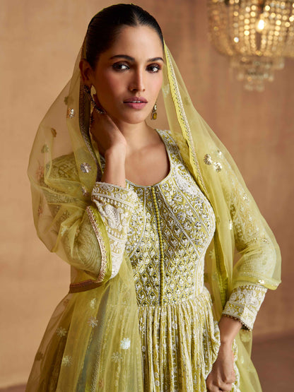 Yellow Georgette Heavy Embroidered Anarkali Suit Long Anarkali Suit Anant Tex Exports Pvt.Ltd..