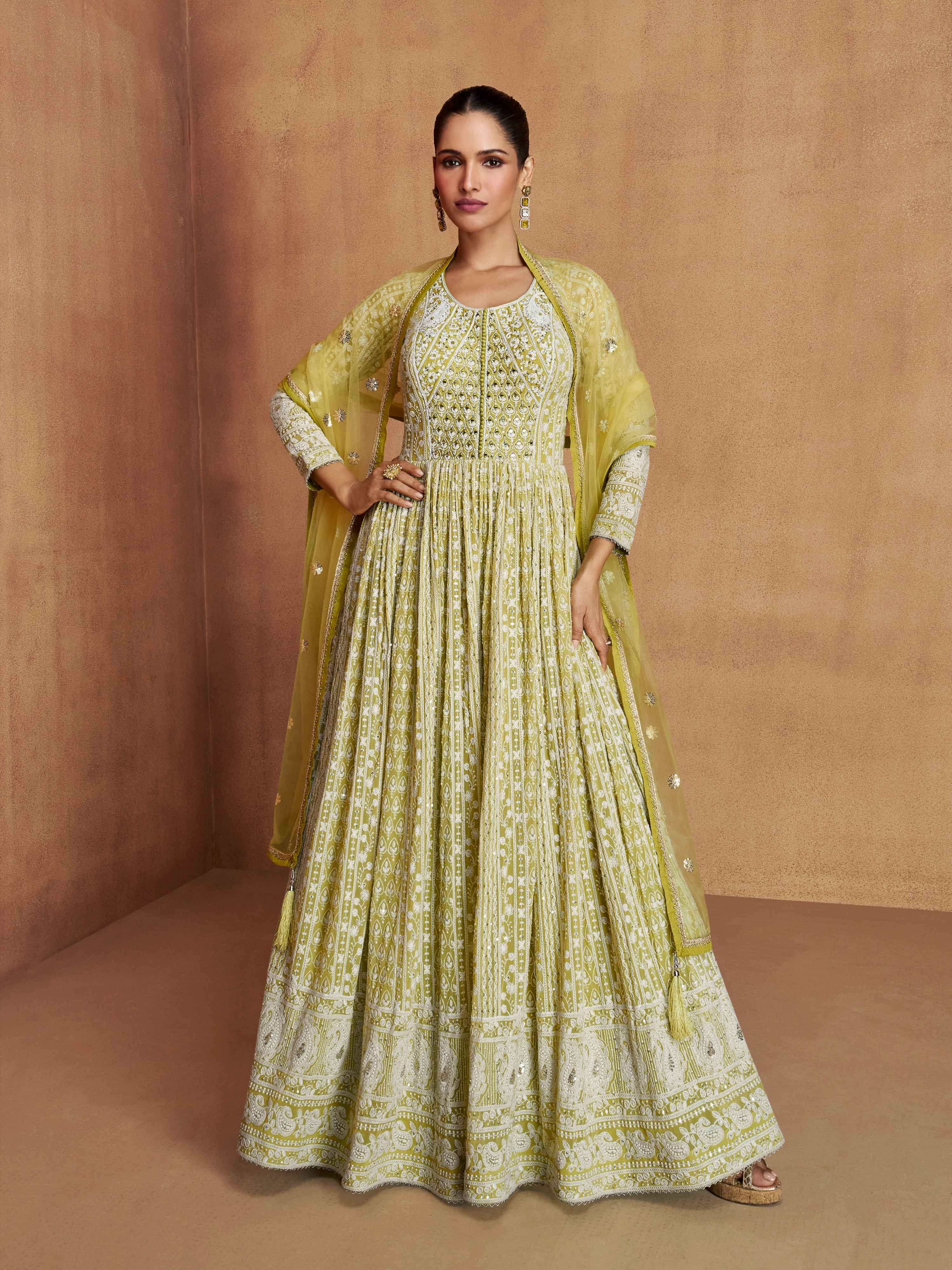 Yellow Georgette Heavy Embroidered Anarkali Suit