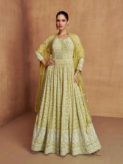Yellow Georgette Heavy Embroidered Anarkali Suit Long Anarkali Suit Anant Tex Exports Pvt.Ltd..