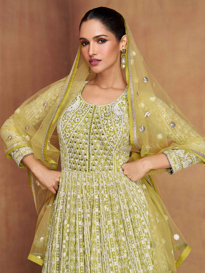 Yellow Georgette Heavy Embroidered Anarkali Suit Long Anarkali Suit Anant Tex Exports Pvt.Ltd..