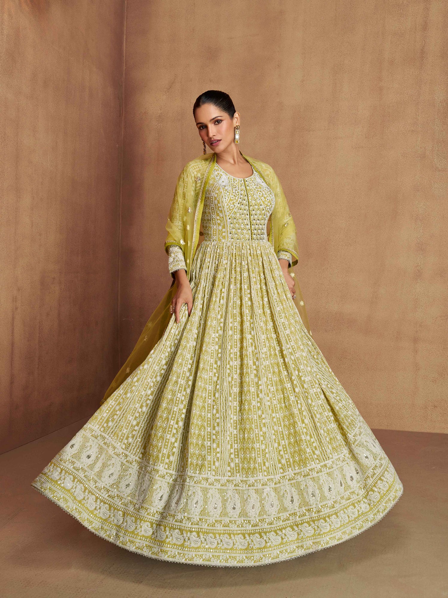 Yellow Georgette Heavy Embroidered Anarkali Suit Long Anarkali Suit Anant Tex Exports Pvt.Ltd..