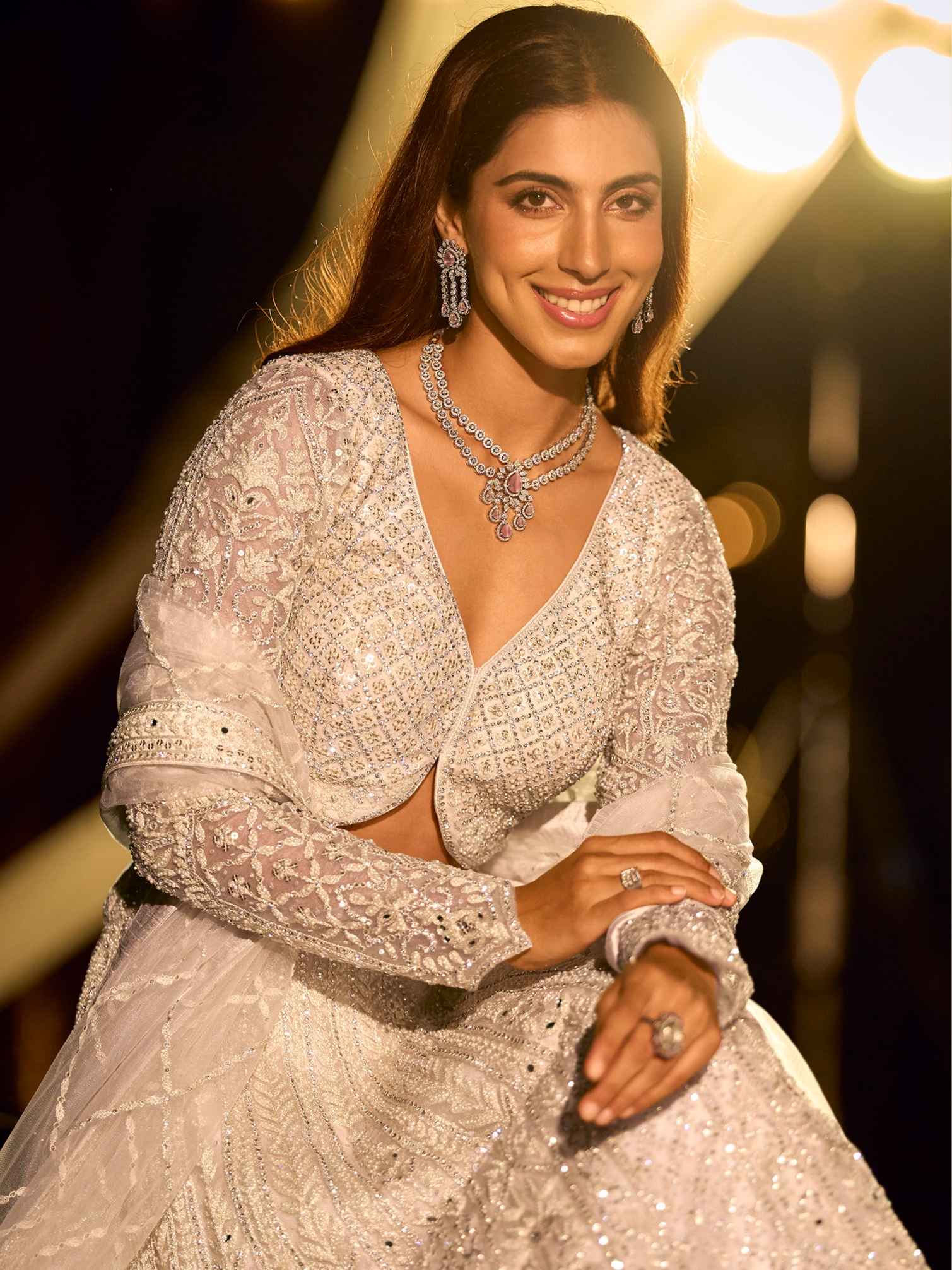 Ivory Off-White Heavy Handwork Net Lehenga