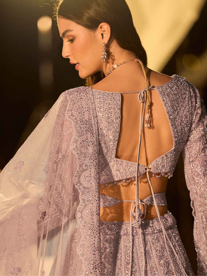 Lavender Grey Heavy Embroidered Net Lehenga with Handwork Designer Lehenga Anant Tex Exports Pvt.Ltd..