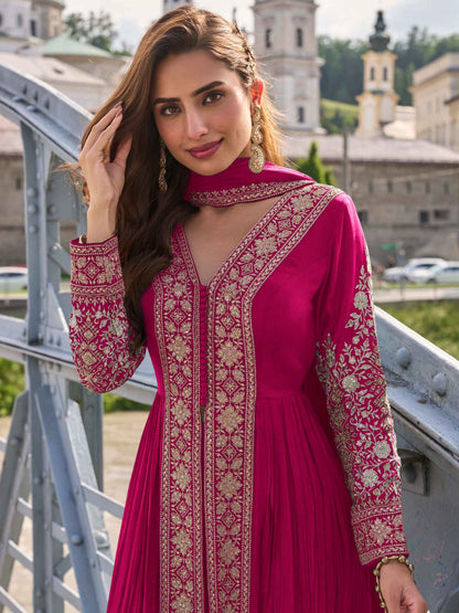 Embroidered Chinon Suit Set with Straight Pant &amp; Dupatta Straight Suit Anant Tex Exports Pvt.Ltd..