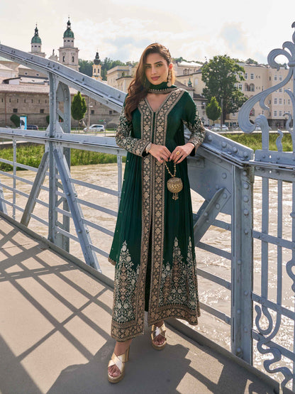 Embroidered Chinon Suit Set with Straight Pant &amp; Dupatta Straight Suit Anant Tex Exports Pvt.Ltd..