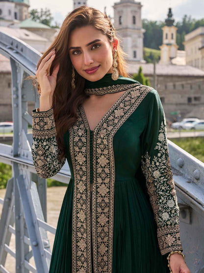Embroidered Chinon Suit Set with Straight Pant &amp; Dupatta Straight Suit Anant Tex Exports Pvt.Ltd..
