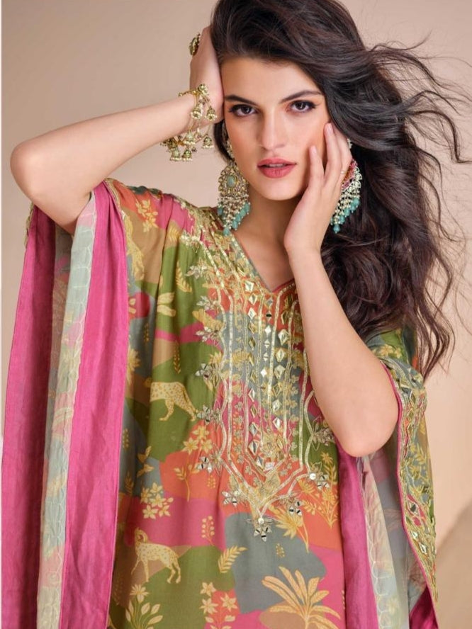 Multicolor Floral Pure Viscose Crepe Silk Kaftan with Mirror Work kaftan Anant Tex Exports Pvt.Ltd..