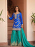 Royal Blue Chinon Silk Embroidered Kurti Palazzo Set with Dupatta Palazzo Suit Anant Tex Exports Pvt.Ltd..