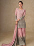 Dusty Pink & Grey Embroidered Georgette Palazzo Suit with Dupatta Palazzo Suit Anant Tex Exports Pvt.Ltd..