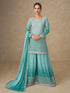 Aqua Blue Embroidered Georgette Palazzo Suit Palazzo Suit Anant Tex Exports Pvt.Ltd..