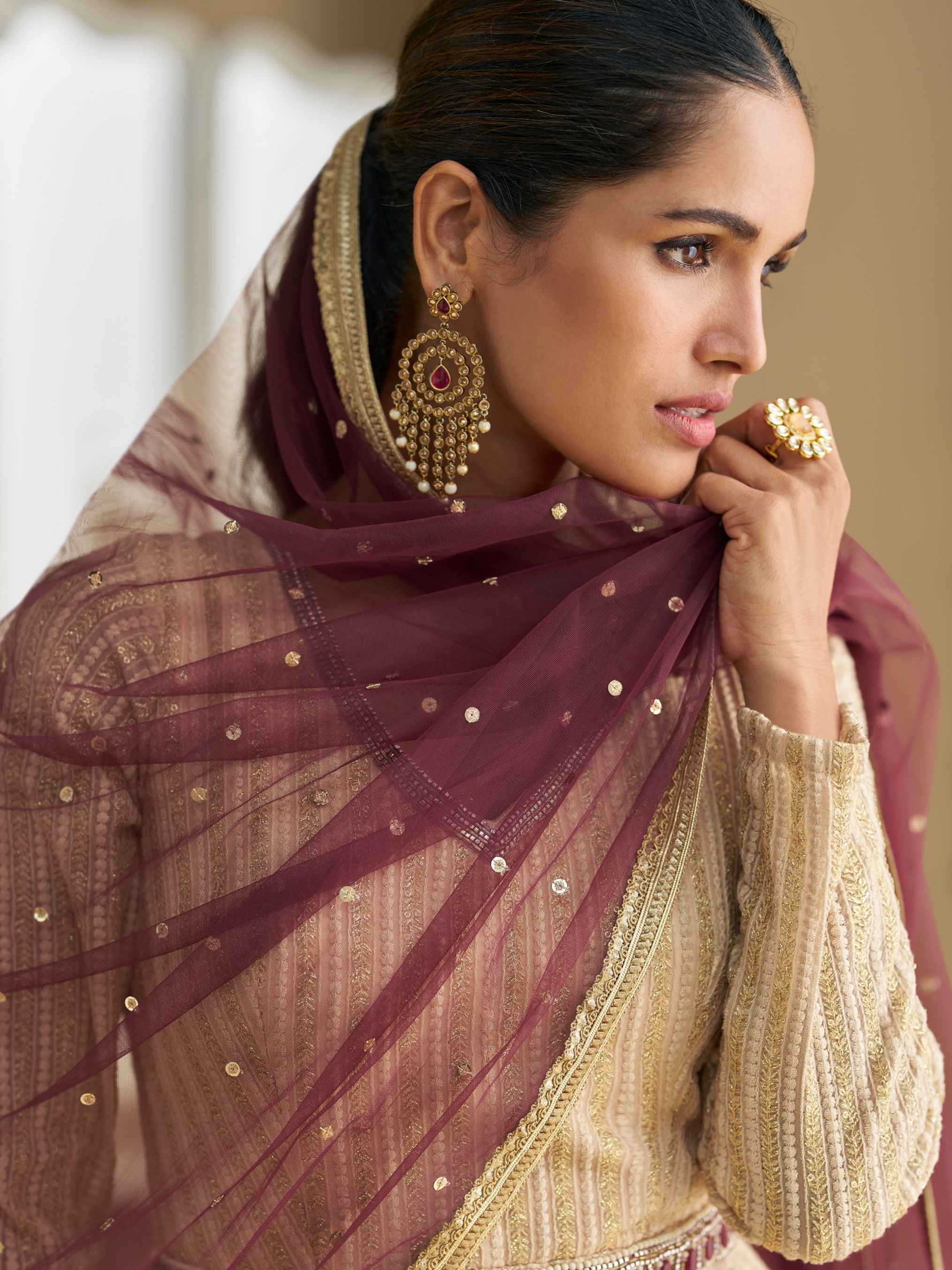 Wine Ombre Real Georgette Chikankari Anarkali Suit with Dupatta Anarkali Suit Anant Tex Exports Pvt.Ltd..