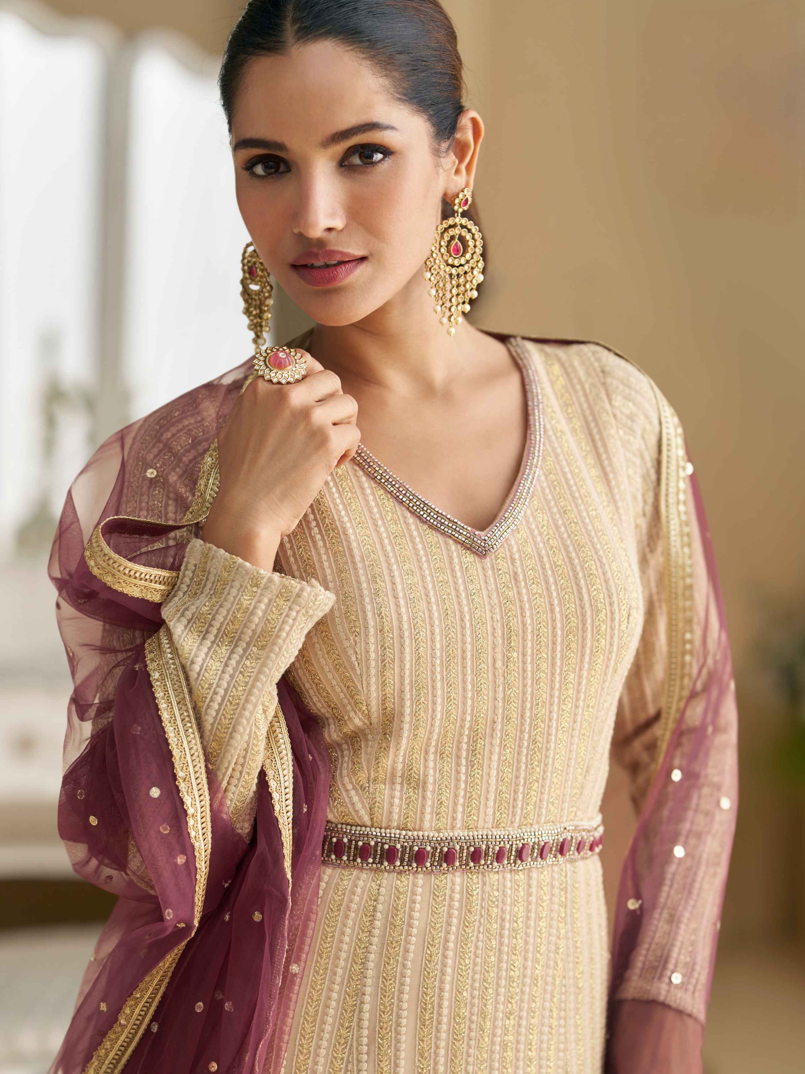 Wine Ombre Real Georgette Chikankari Anarkali Suit with Dupatta Anarkali Suit Anant Tex Exports Pvt.Ltd..