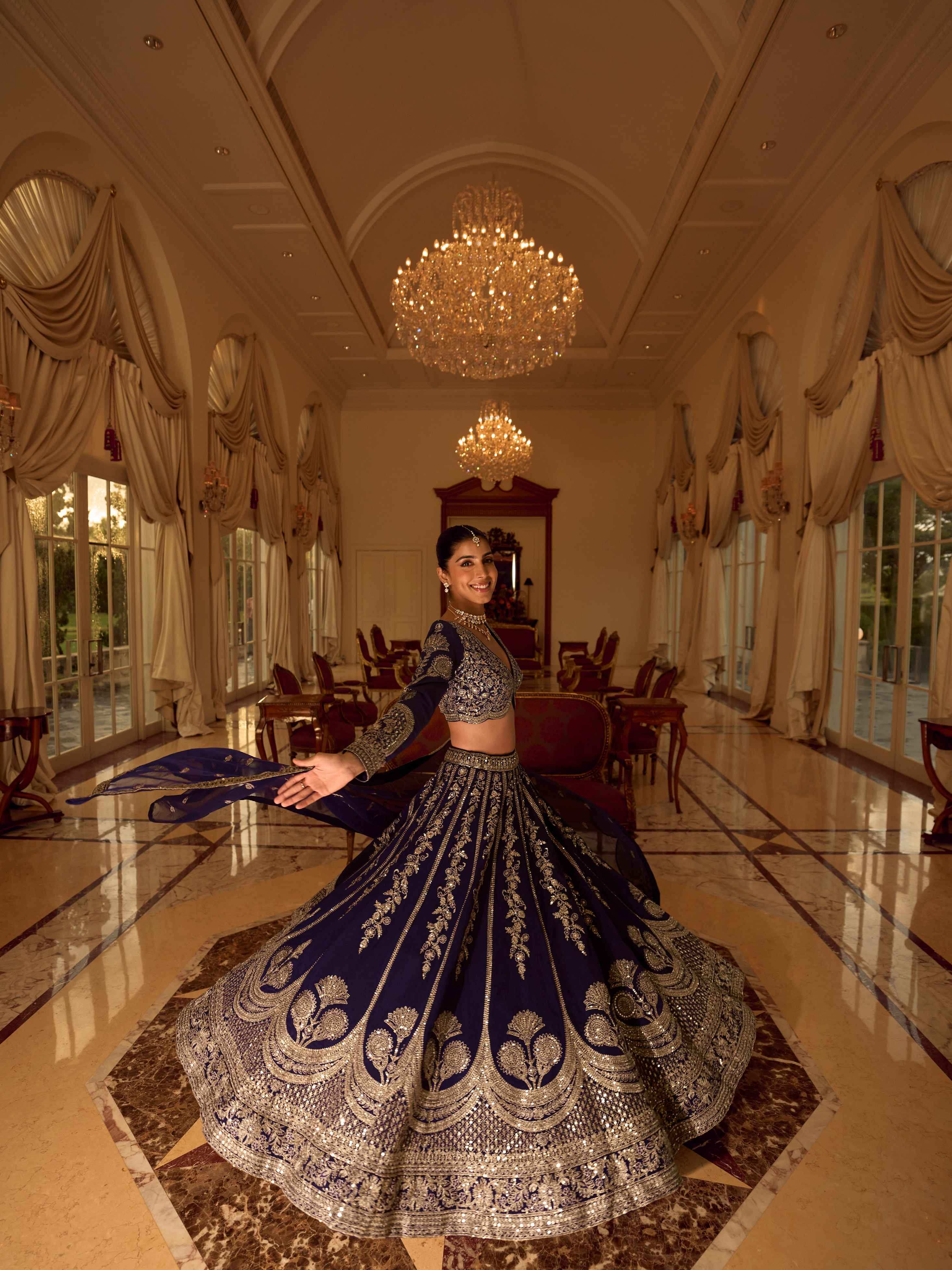 Navy Blue Premium Real Silk Lehenga with Hand Mirror Embroidery Silk Lehenga Anant Tex Exports Pvt.Ltd..