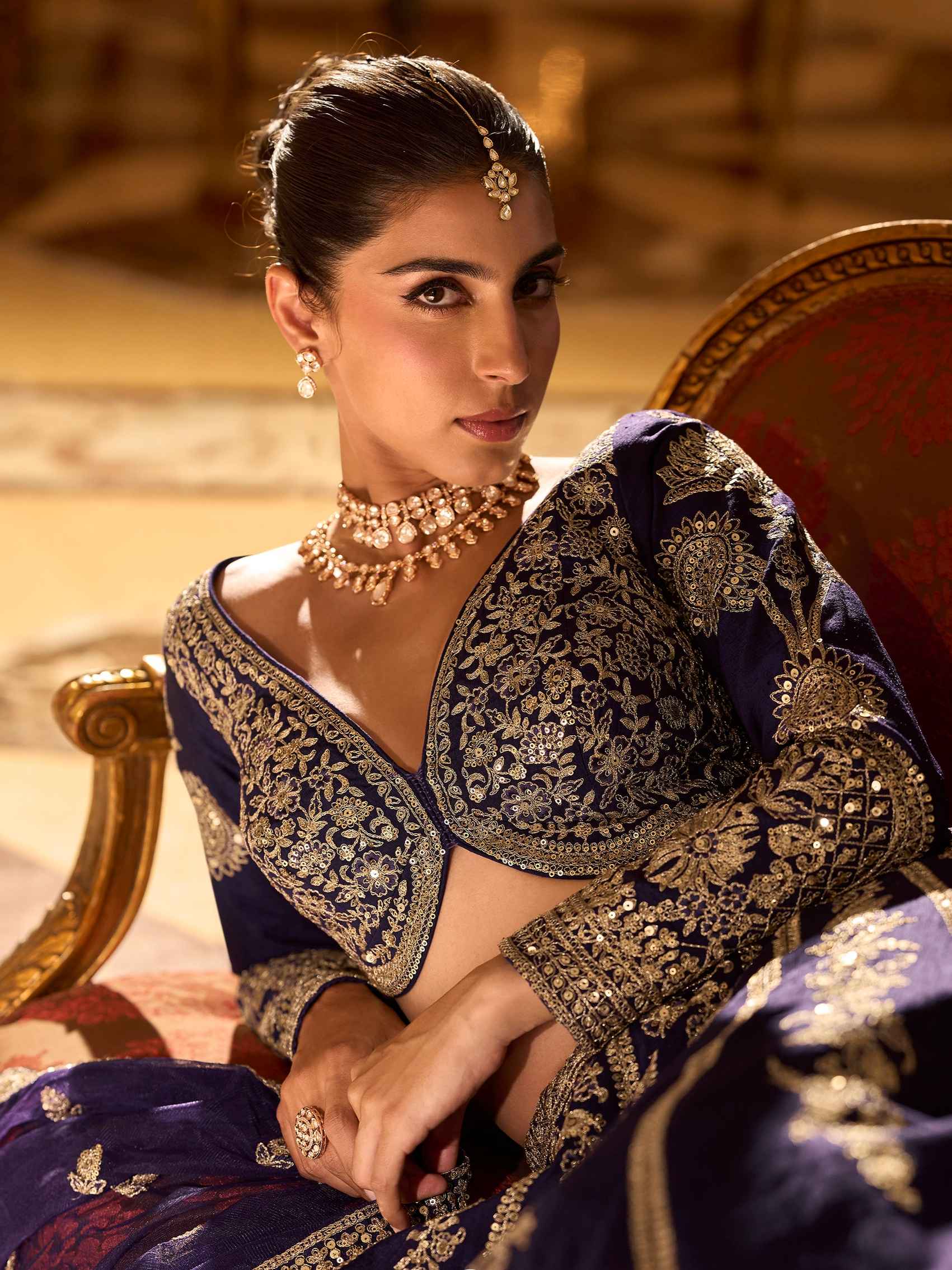 Navy Blue Premium Real Silk Lehenga with Hand Mirror Embroidery Silk Lehenga Anant Tex Exports Pvt.Ltd..