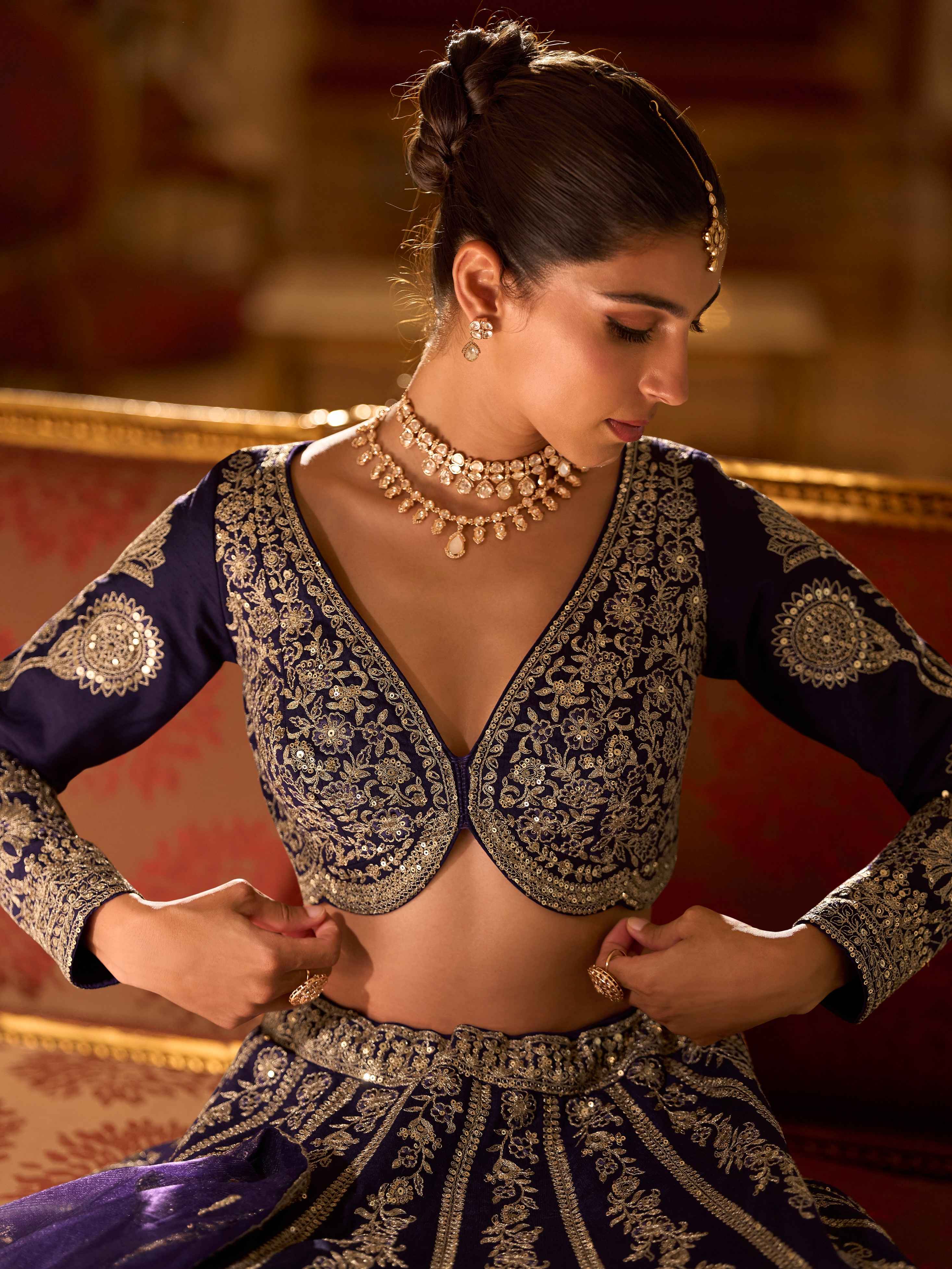 Navy Blue Premium Real Silk Lehenga with Hand Mirror Embroidery Silk Lehenga Anant Tex Exports Pvt.Ltd..