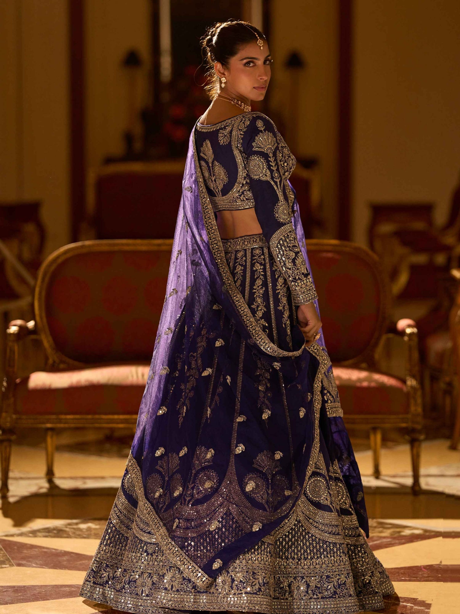 Navy Blue Premium Real Silk Lehenga with Hand Mirror Embroidery Silk Lehenga Anant Tex Exports Pvt.Ltd..