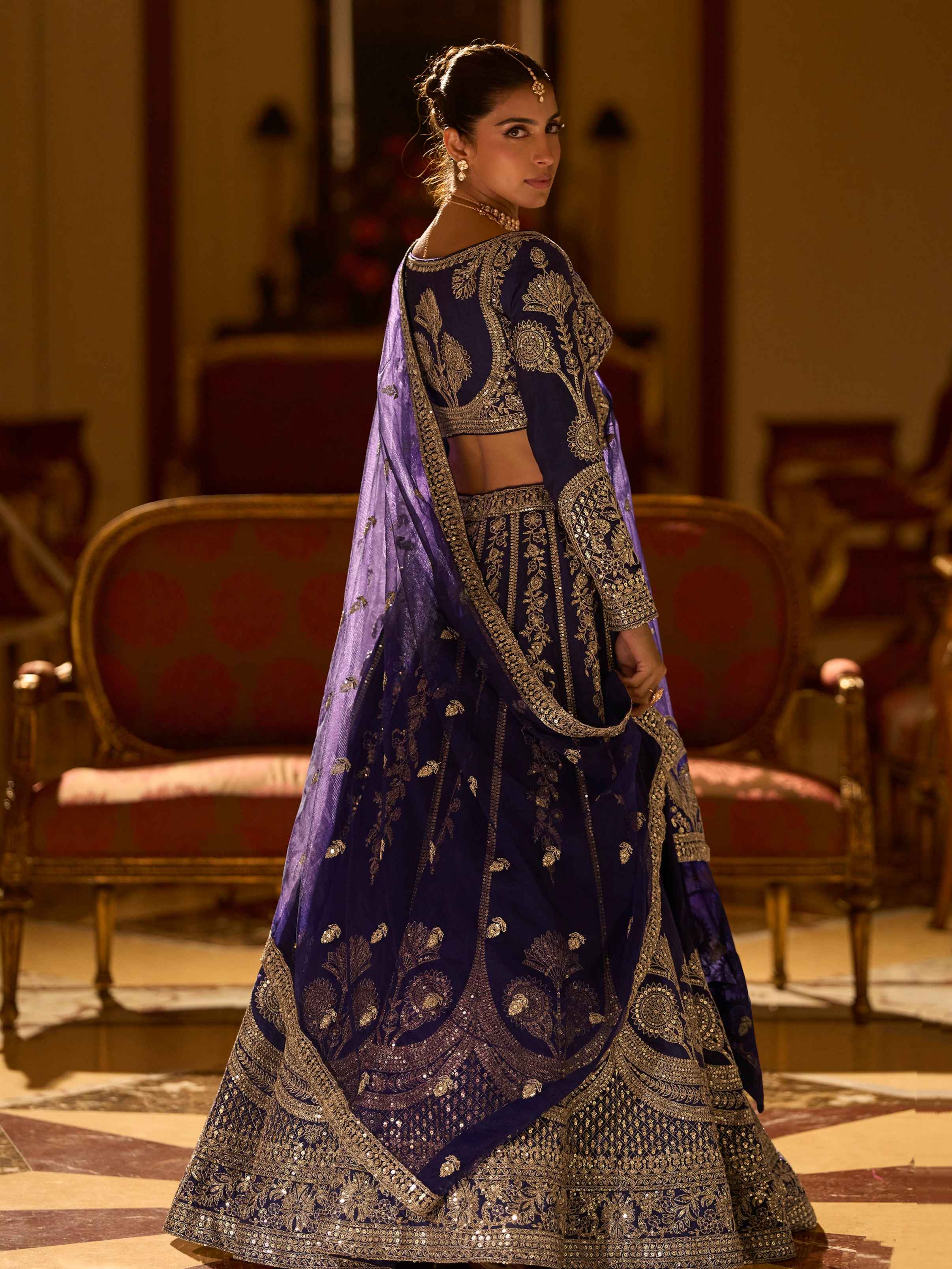 Navy Blue Premium Real Silk Lehenga with Hand Mirror Embroidery Silk Lehenga Anant Tex Exports Pvt.Ltd..