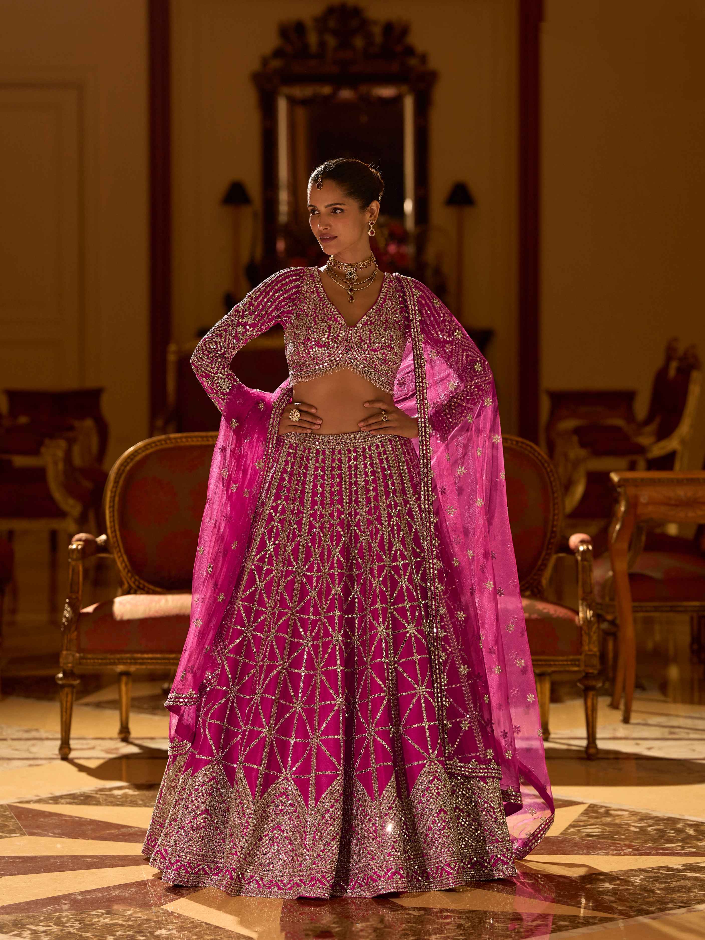 Rani Pink Premium Real Silk Lehenga with Heavy Mirror Work Silk Lehenga Anant Tex Exports Pvt.Ltd..