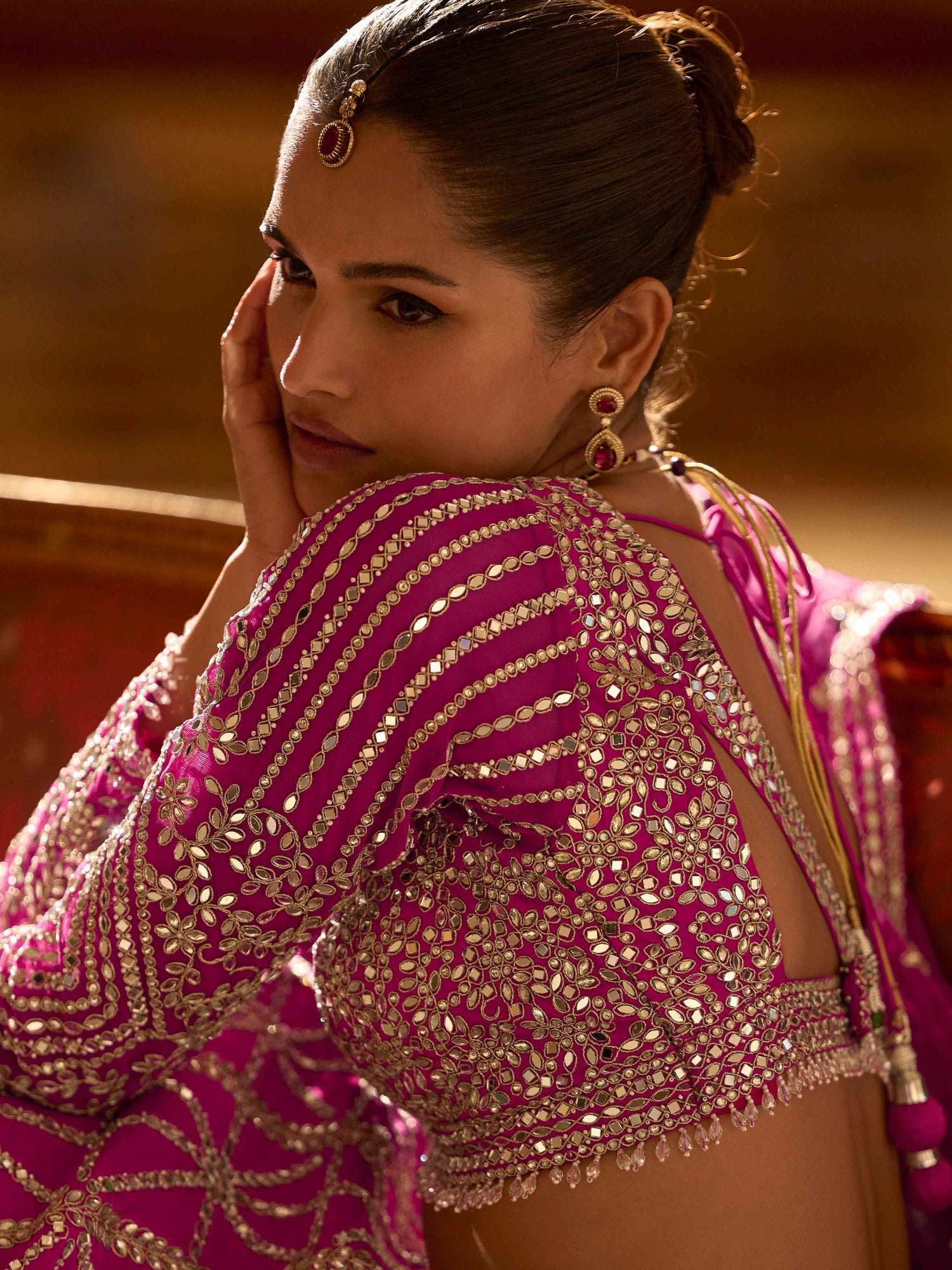 Rani Pink Premium Real Silk Lehenga with Heavy Mirror Work Silk Lehenga Anant Tex Exports Pvt.Ltd..