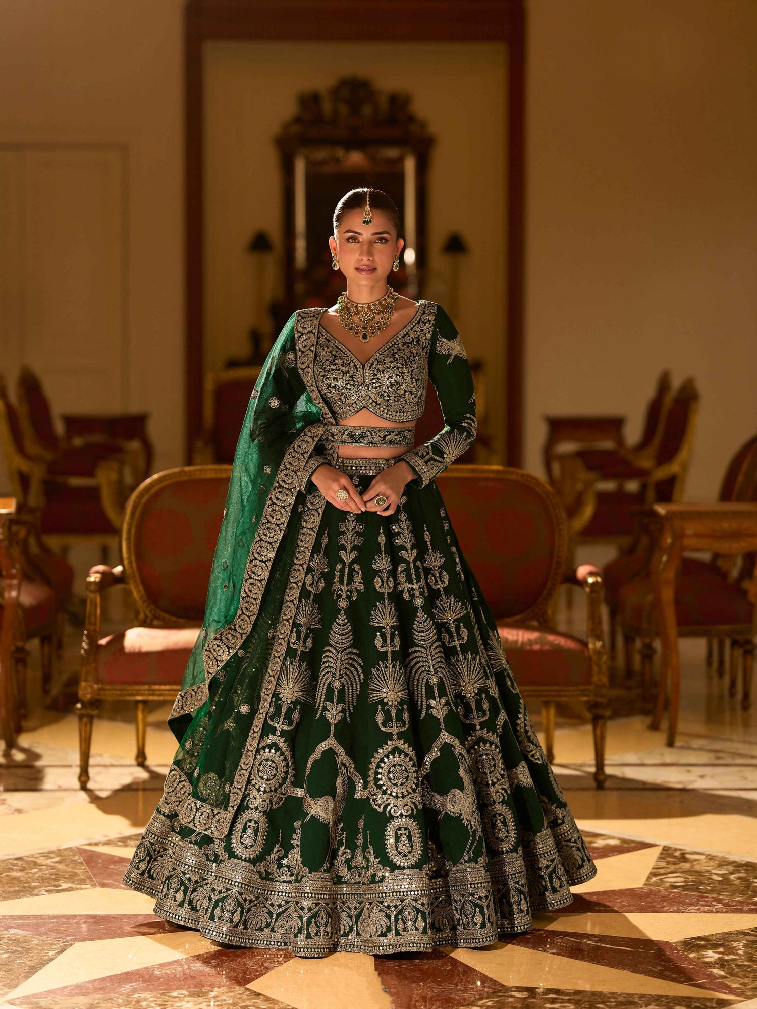 Bottle Green Premium Real Silk Lehenga with Heavy Embroidery Bottle Green Premium Real Silk Lehenga with Heavy Embroidery