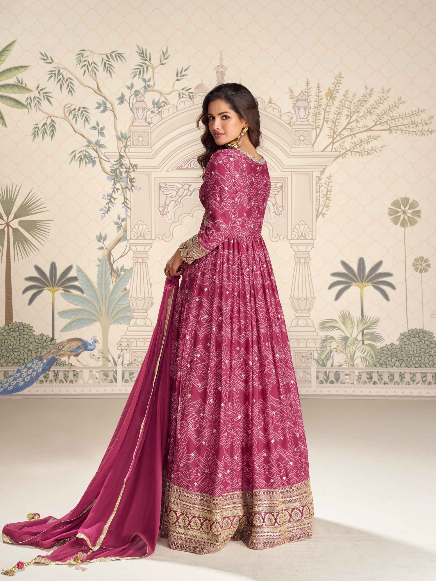 Pink Premium Chinon Silk Embroidered Anarkali Gown with Dupatta