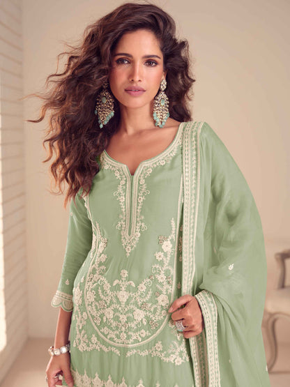 Embroidered Chinon Kurti Palazzo Suit for Women 