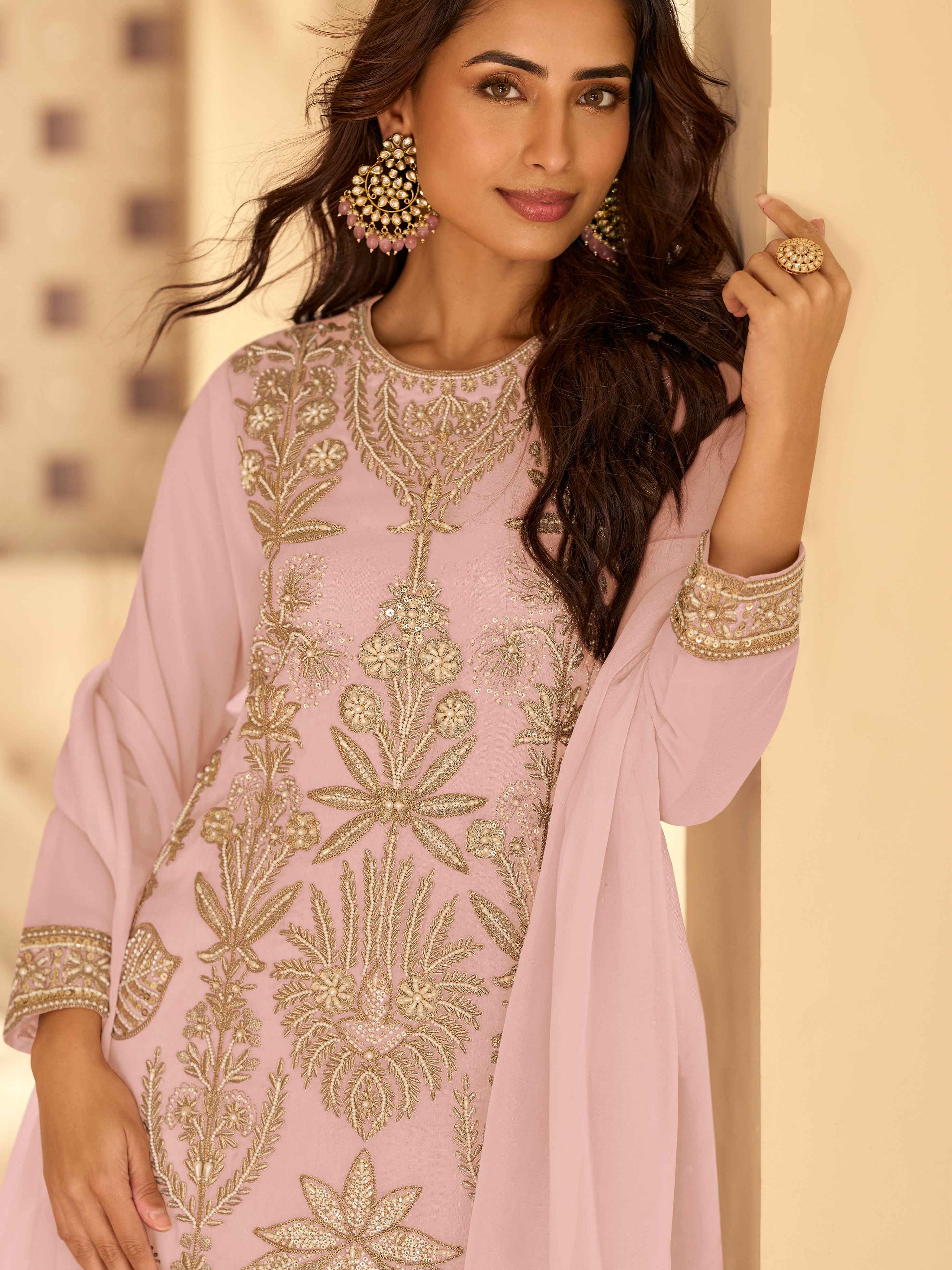 Designer Georgette Embroidered Kurti Palazzo Suit with Dupatta