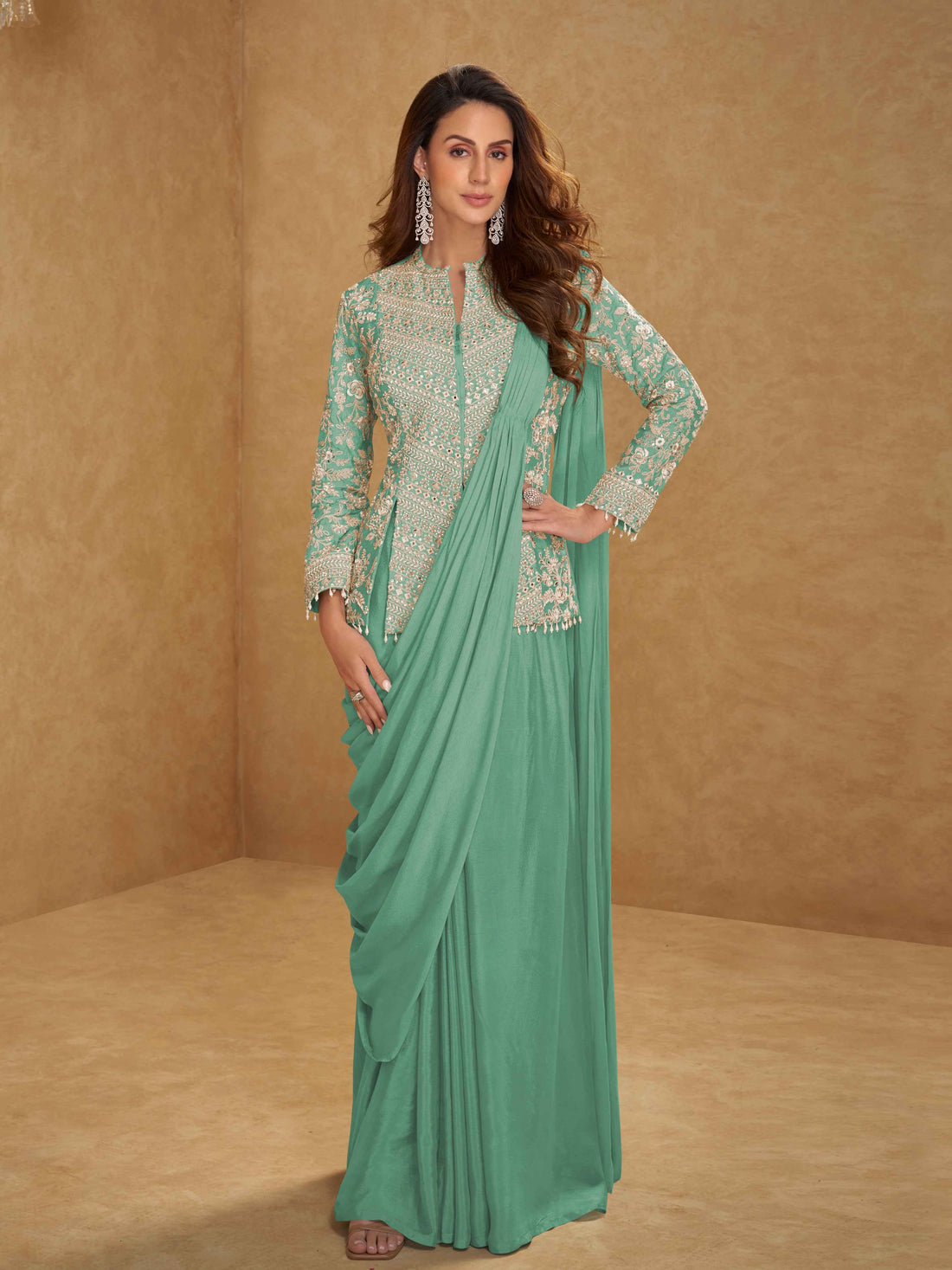 Designer Chinon Ready to Wear Jacket Style Saree