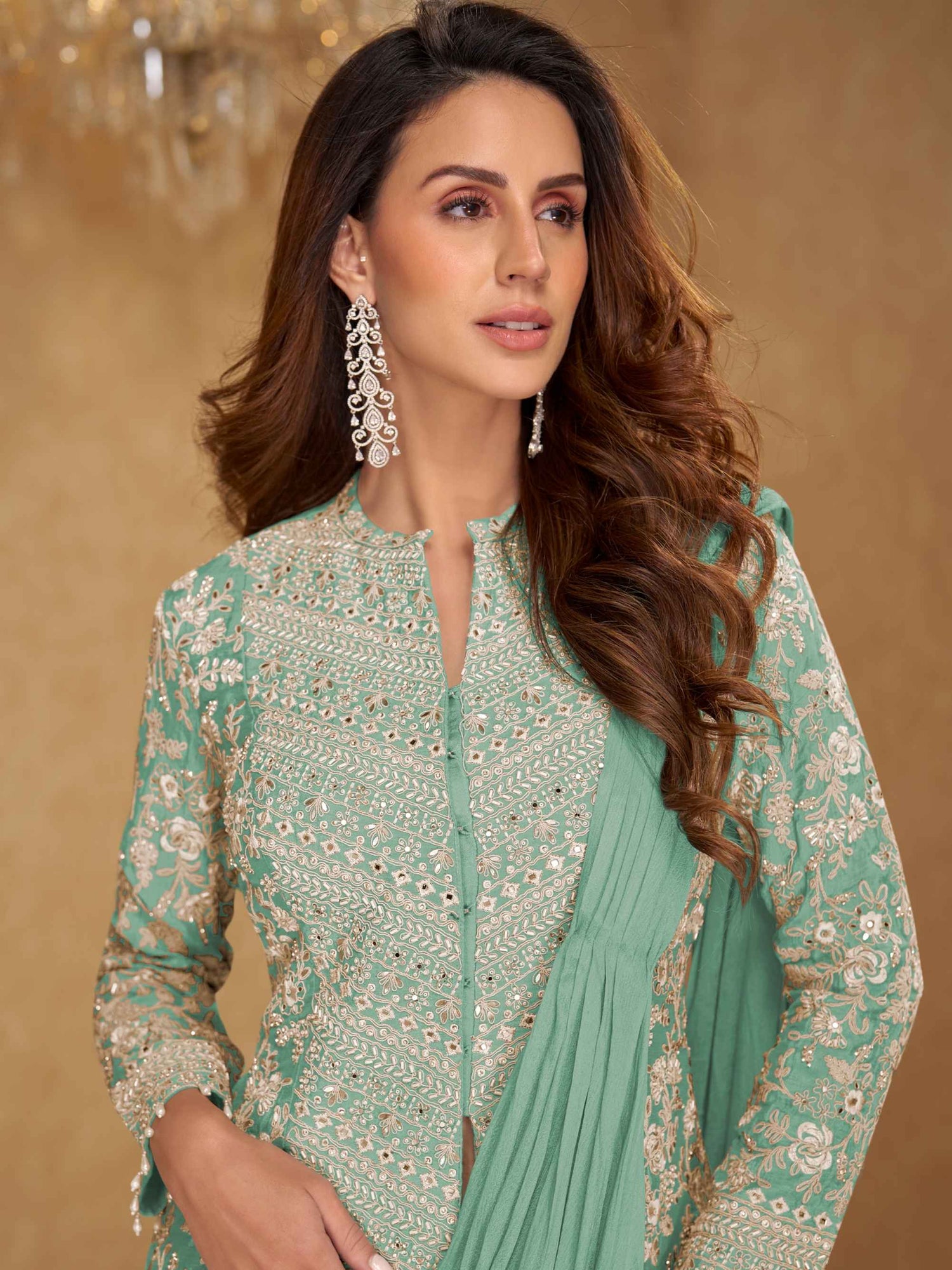 Designer Chinon Ready to Wear Jacket Style Saree