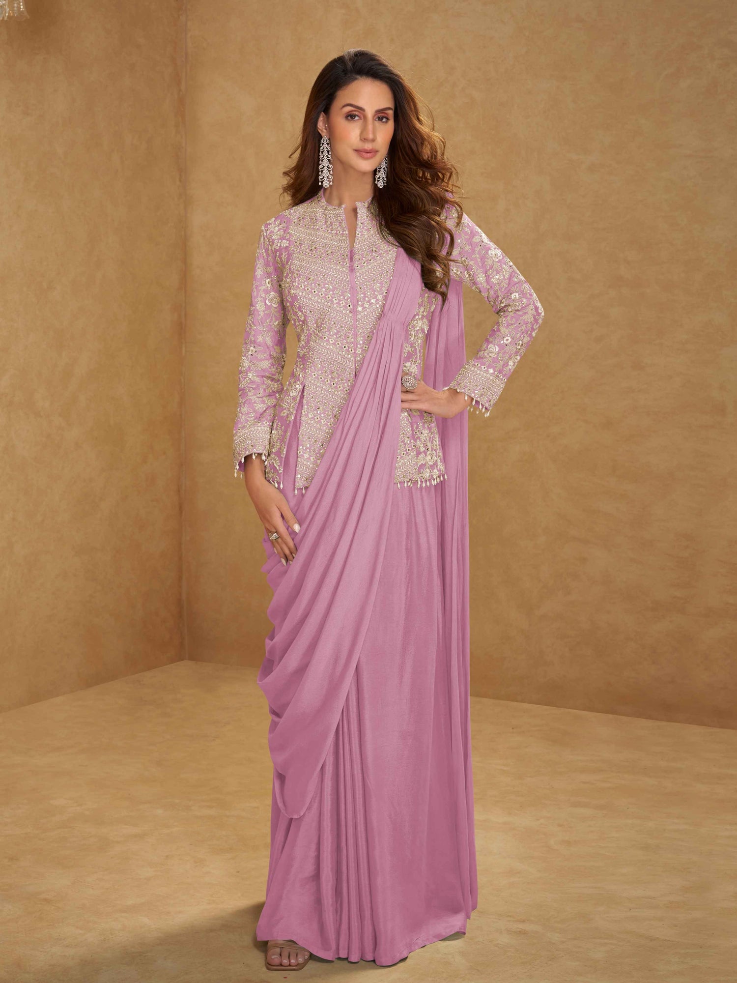 Designer Chinon Ready to Wear Jacket Style Saree