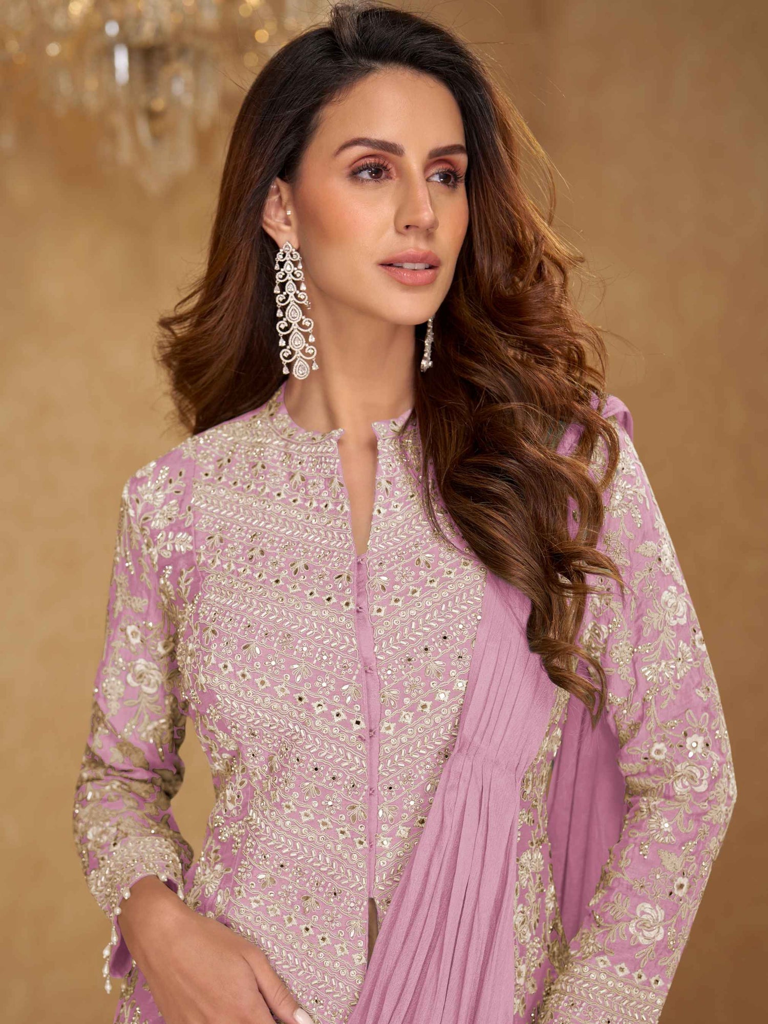 Designer Chinon Ready to Wear Jacket Style Saree