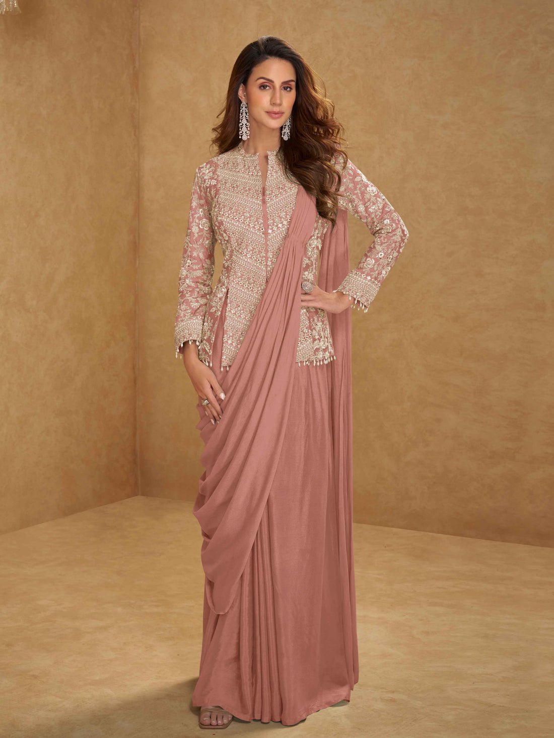 Designer Chinon Ready to Wear Jacket Style Saree