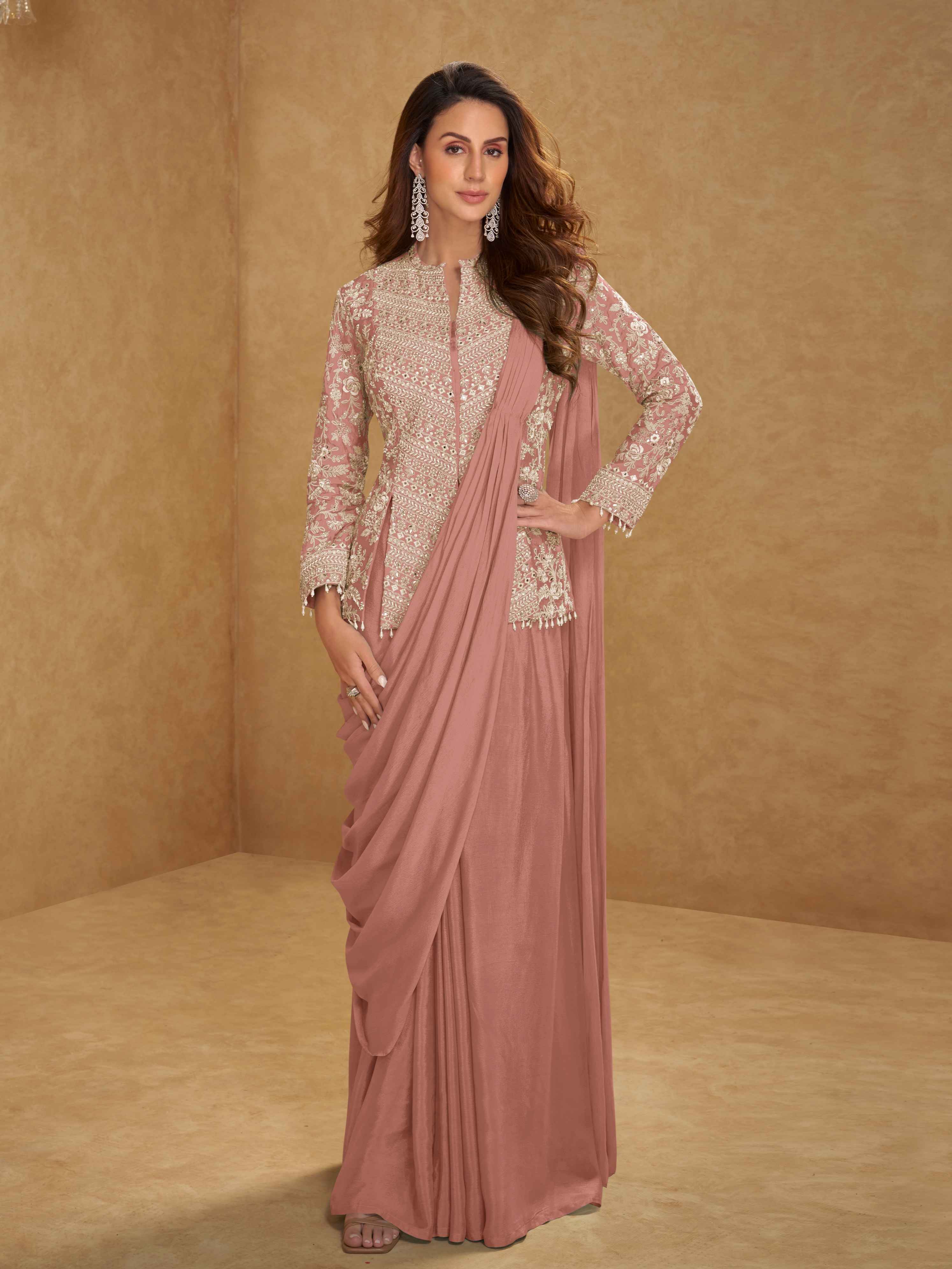 Designer Chinon Ready to Wear Jacket Style Saree