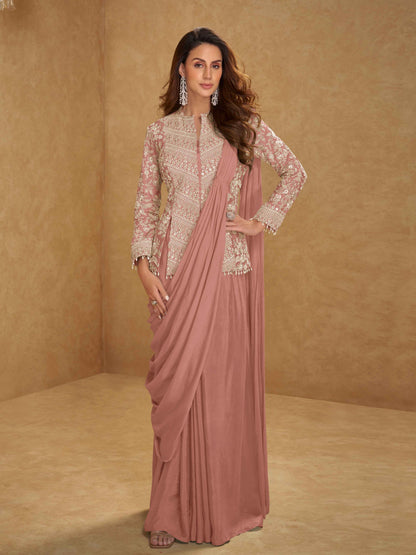 Designer Chinon Ready to Wear Jacket Style Saree