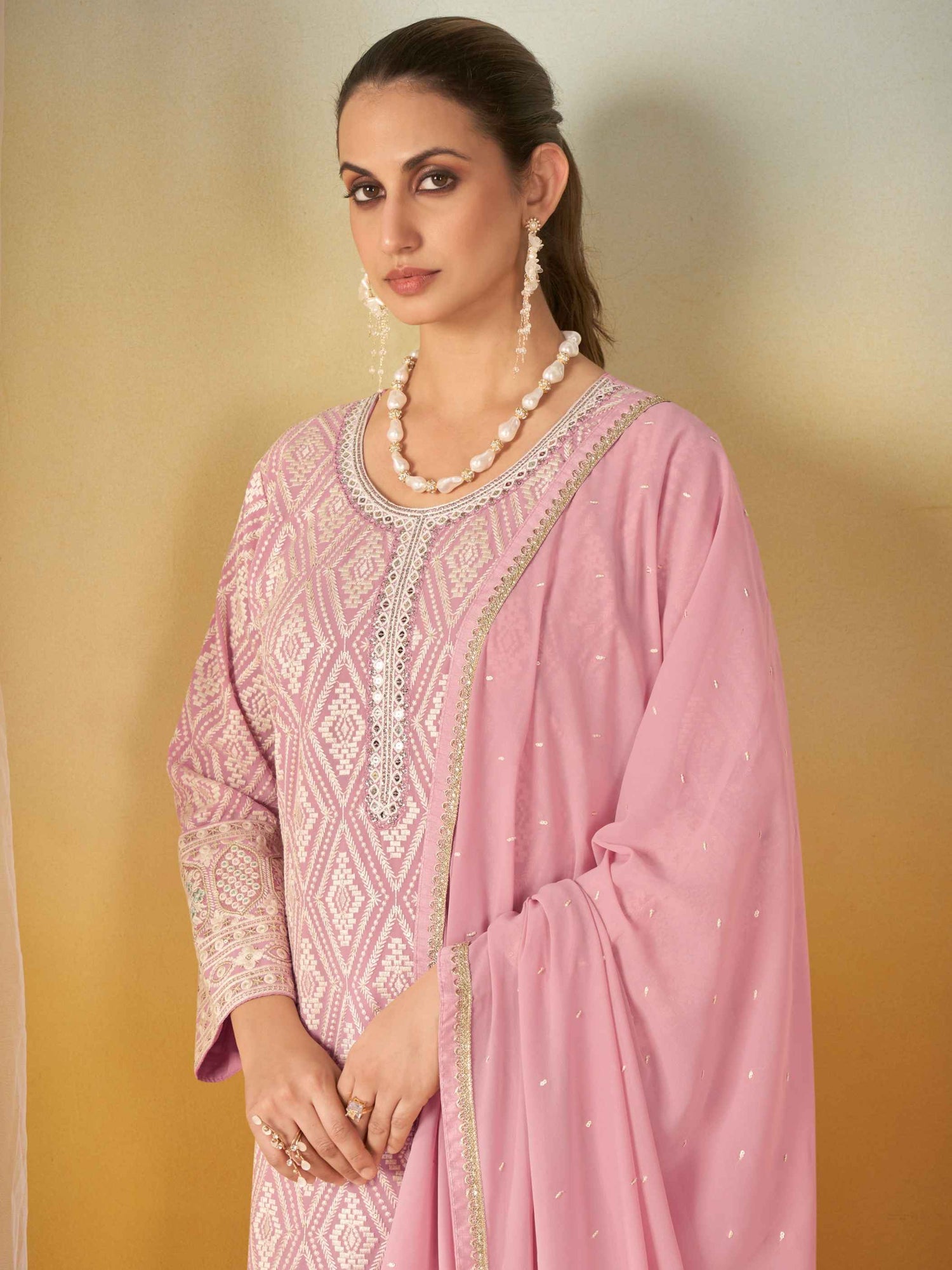 Designer Real Georgette Embroidered Kurti Palazzo Set with Dupatta