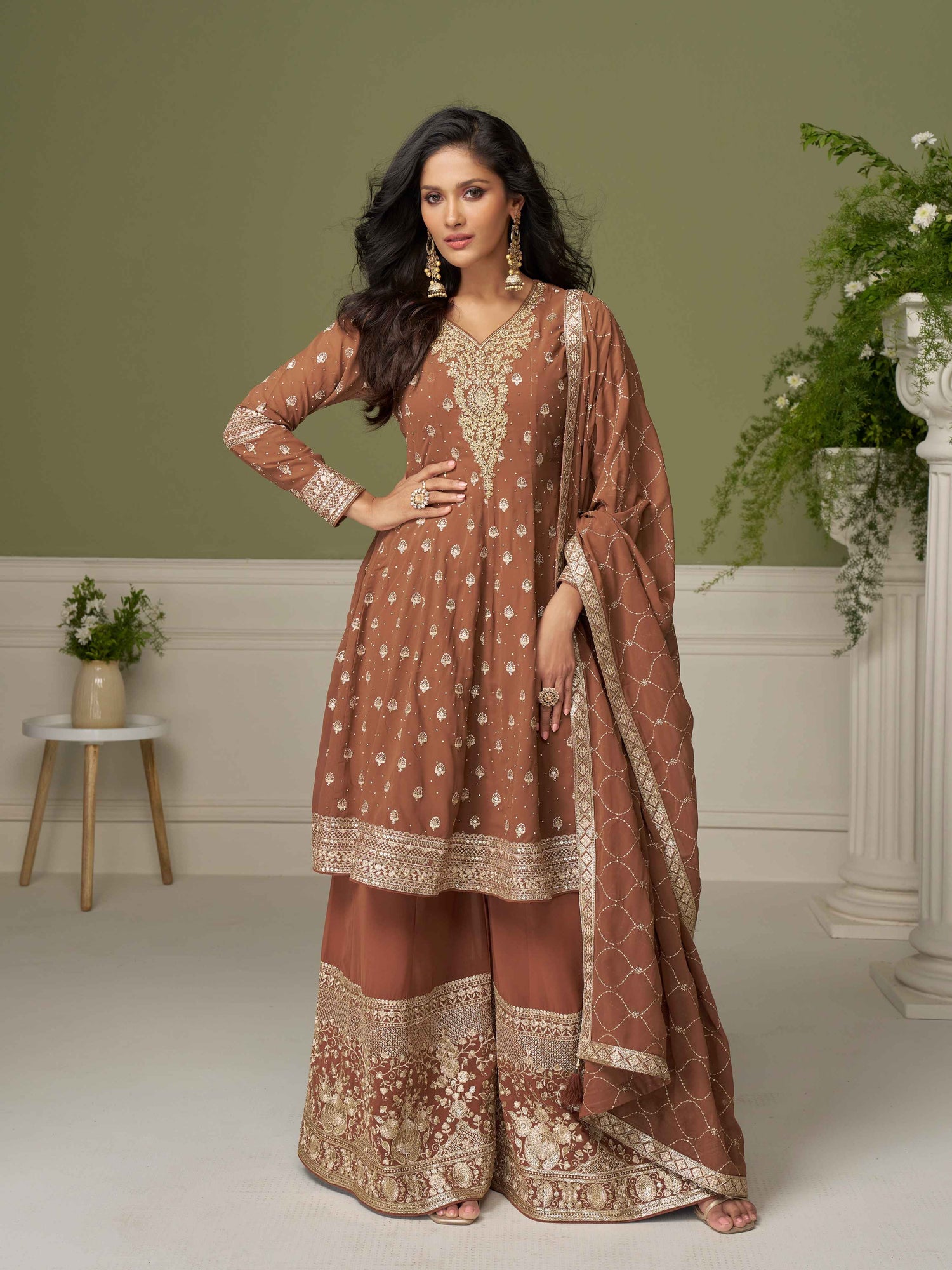 Designer Embroidered Georgette Palazzo Suit with Dupatta