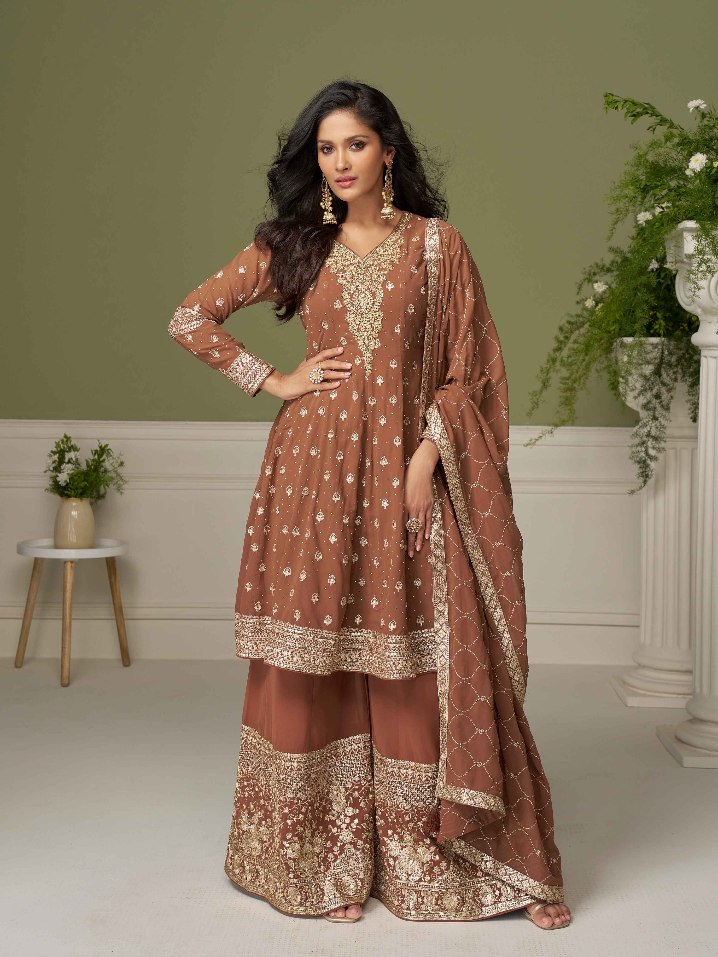 Designer Embroidered Georgette Palazzo Suit with Dupatta
