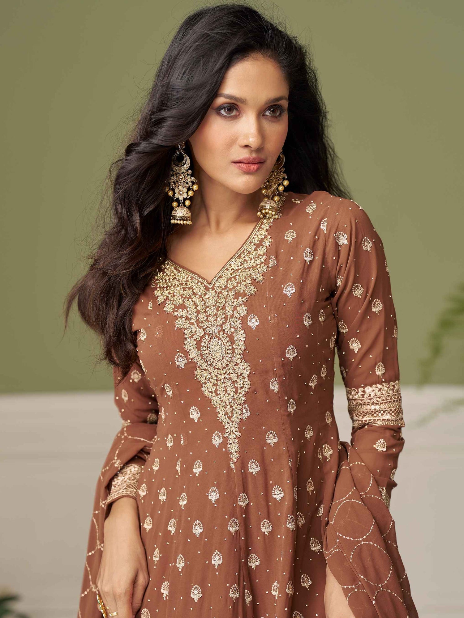 Designer Embroidered Georgette Palazzo Suit with Dupatta