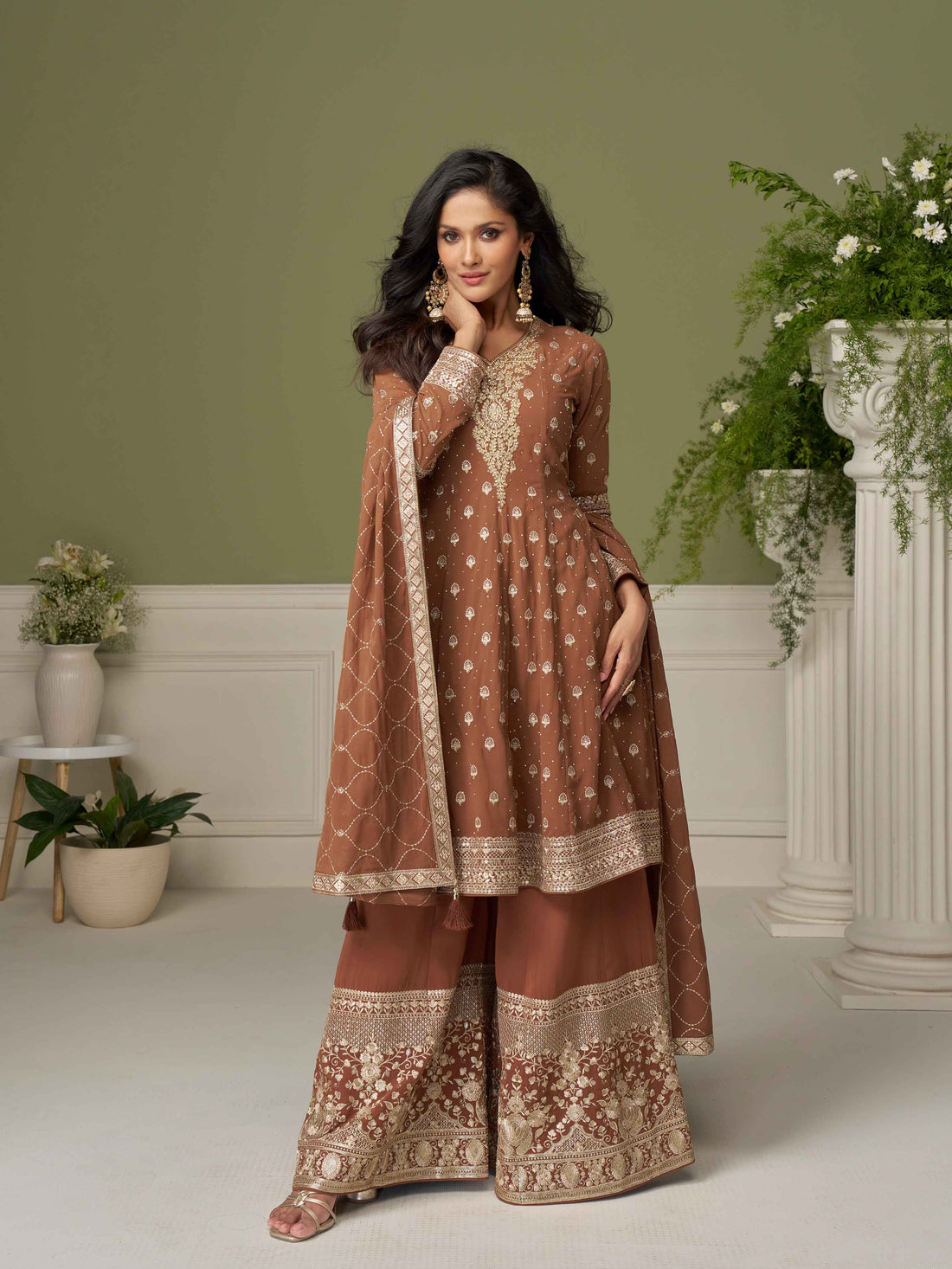 Designer Embroidered Georgette Palazzo Suit with Dupatta