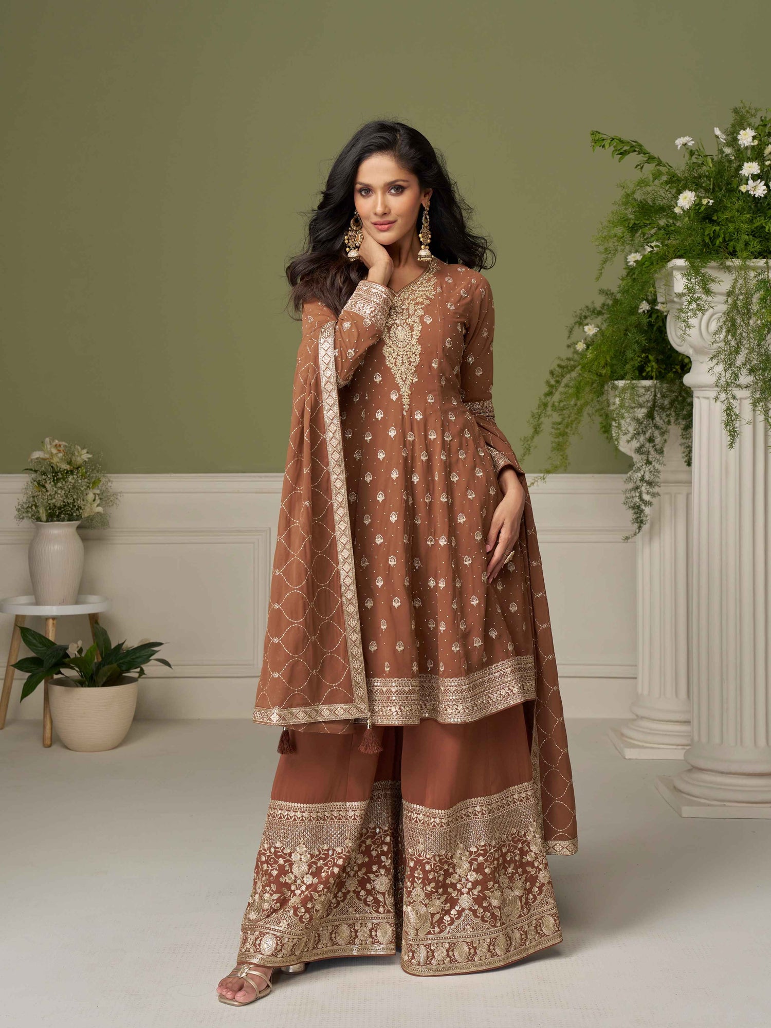 Designer Embroidered Georgette Palazzo Suit with Dupatta