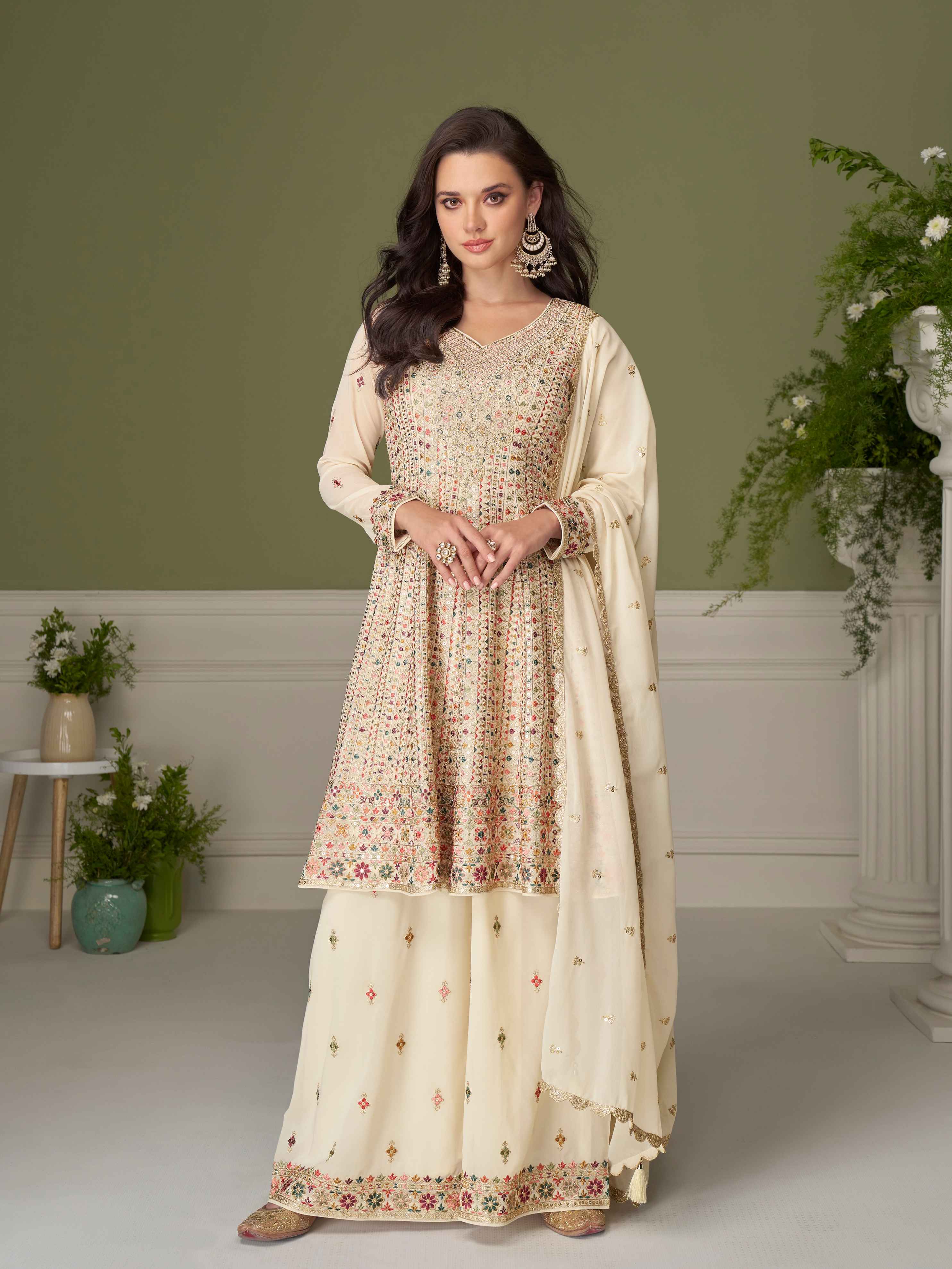 Designer Embroidered Georgette Palazzo Suit with Dupatta
