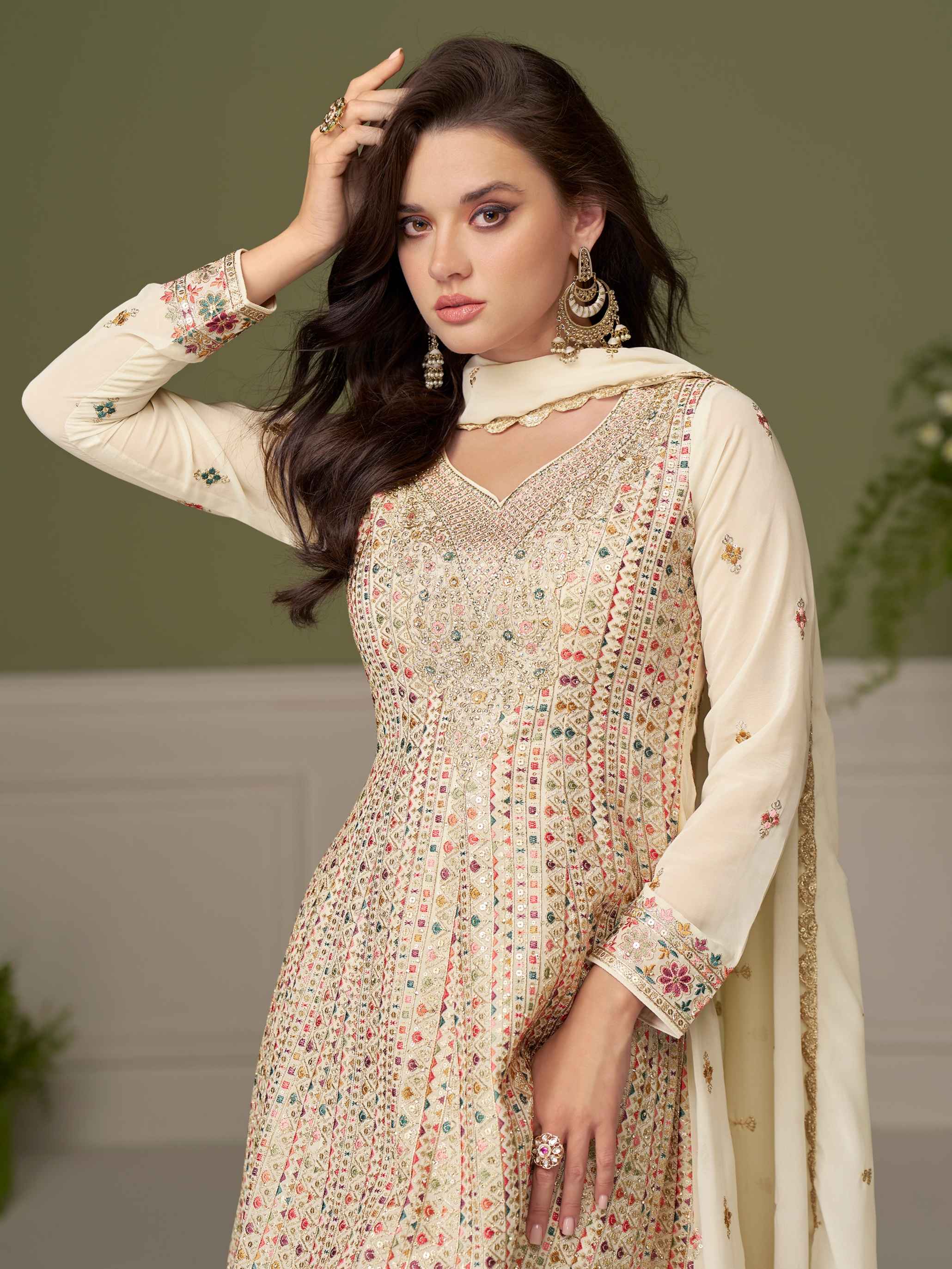 Designer Embroidered Georgette Palazzo Suit with Dupatta