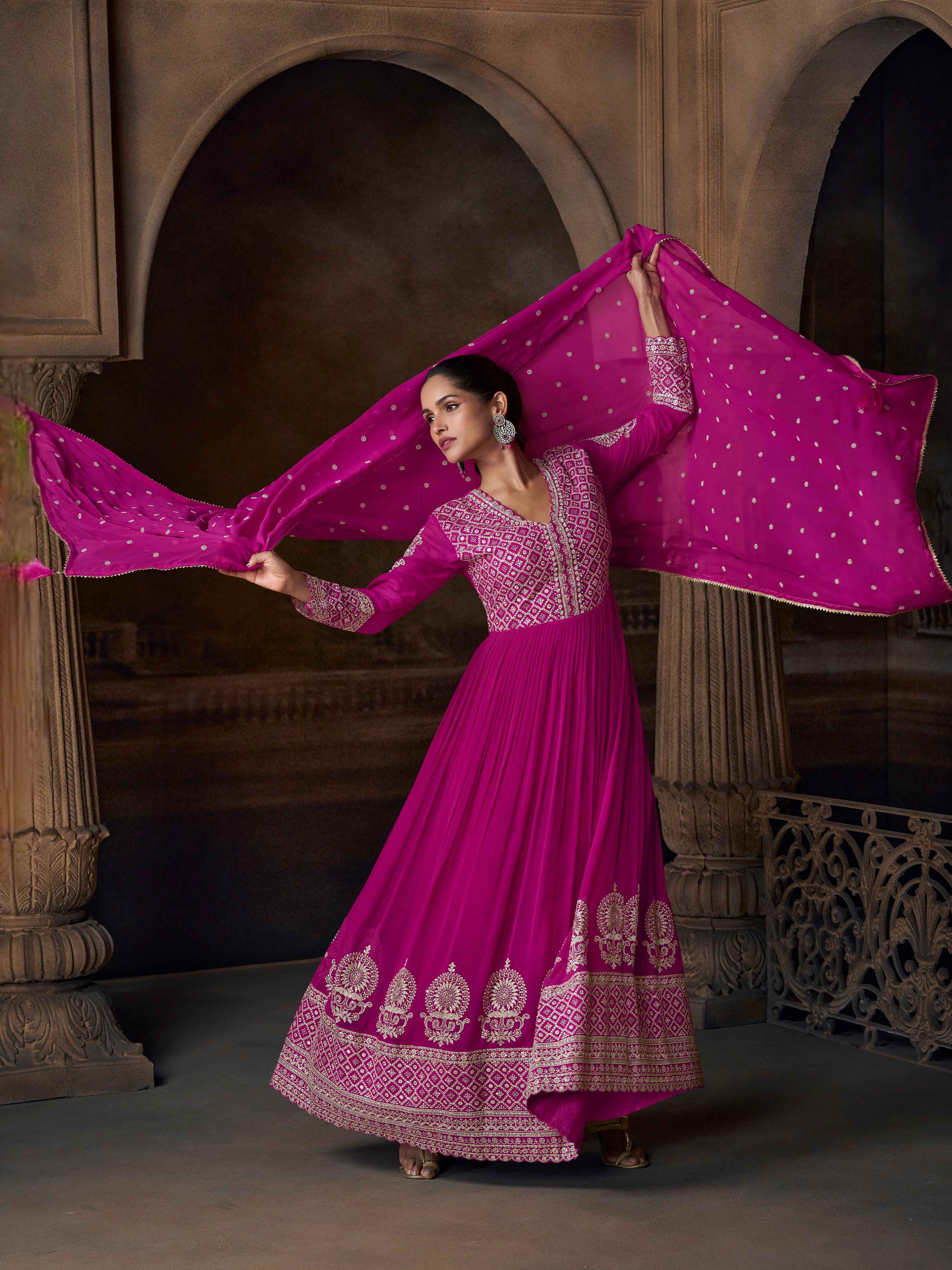 Designer Embroidered Georgette Anarkali Gown with Dupatta