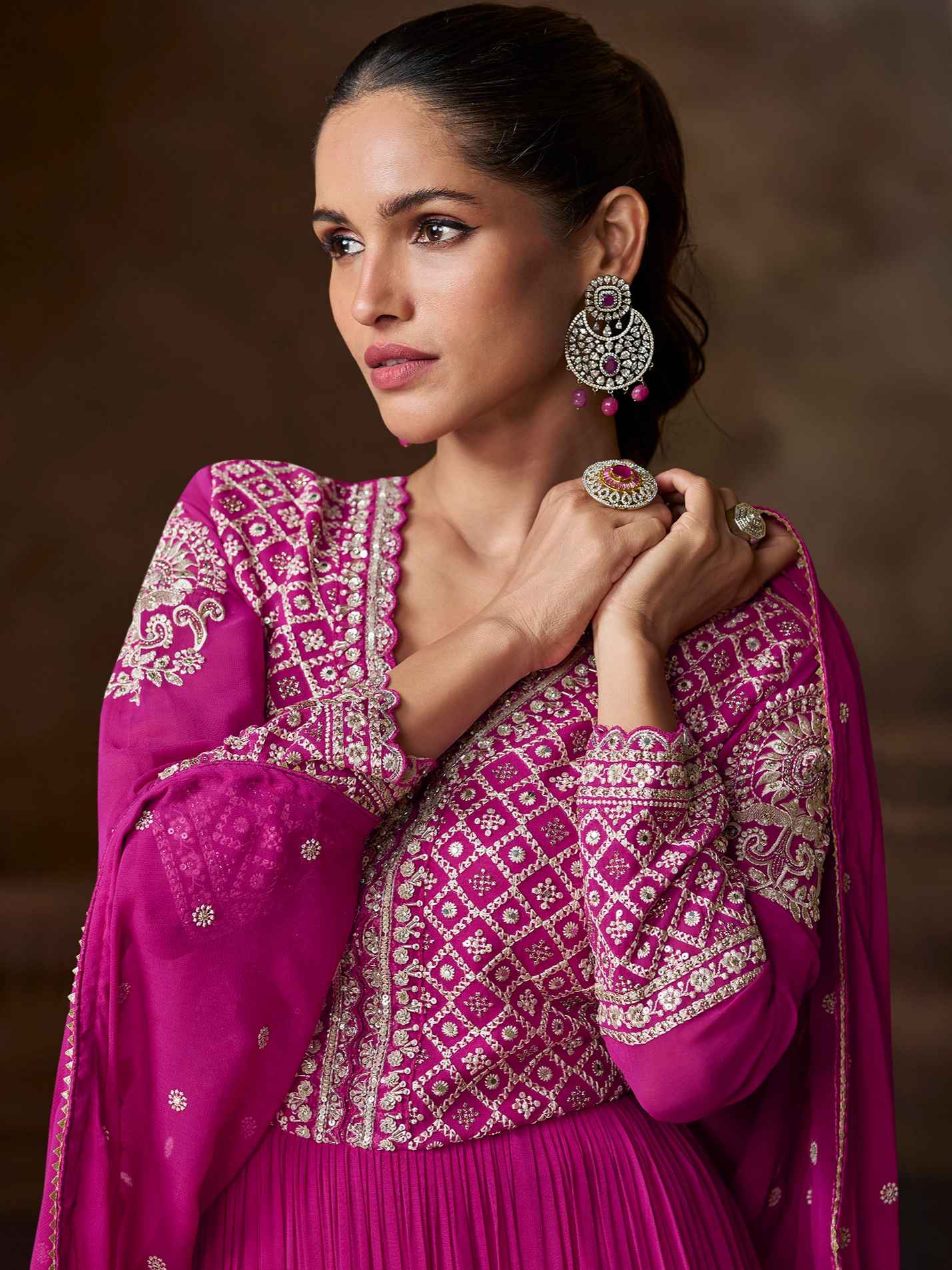 Designer Embroidered Georgette Anarkali Gown with Dupatta