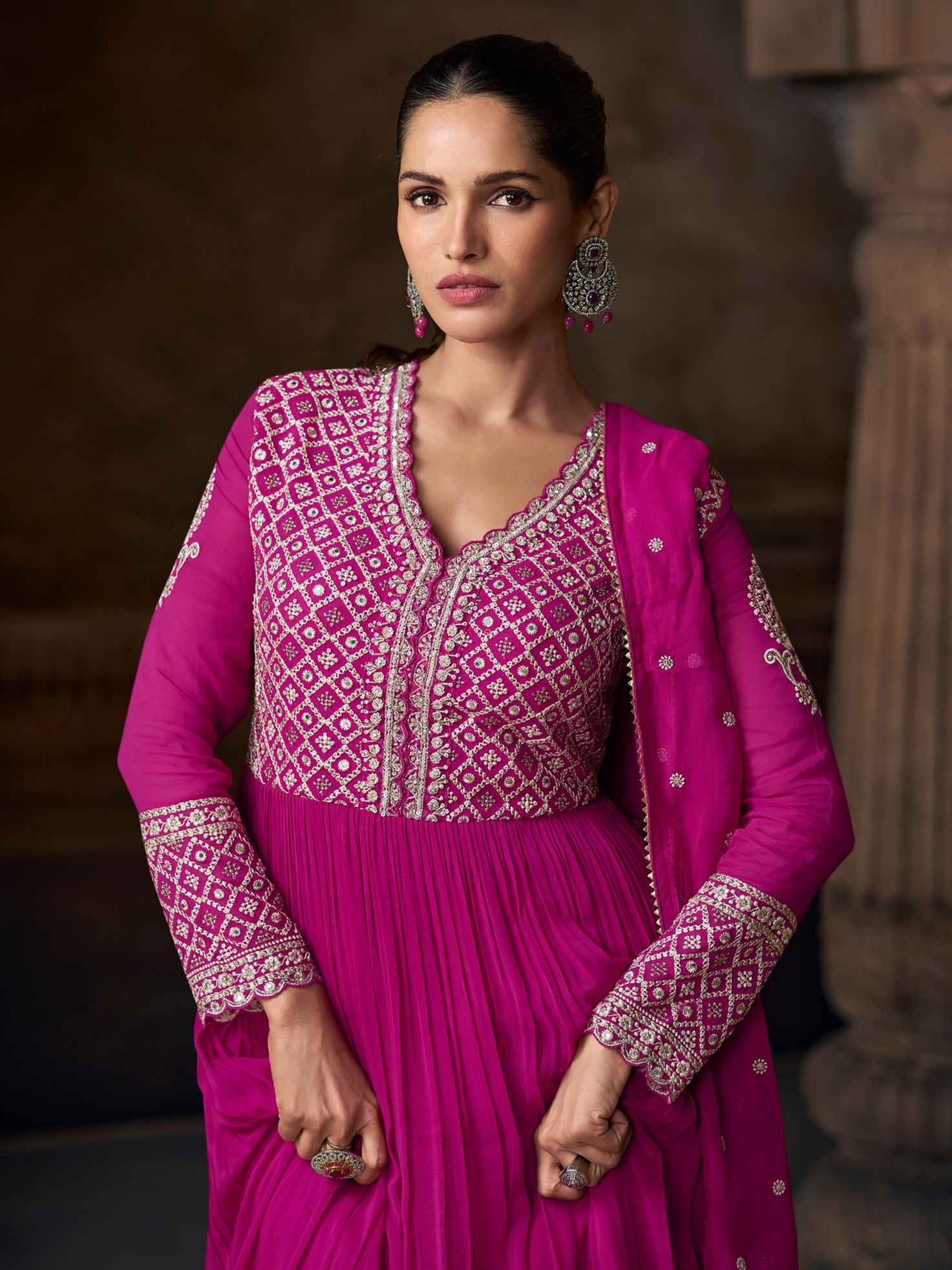 Designer Embroidered Georgette Anarkali Gown with Dupatta