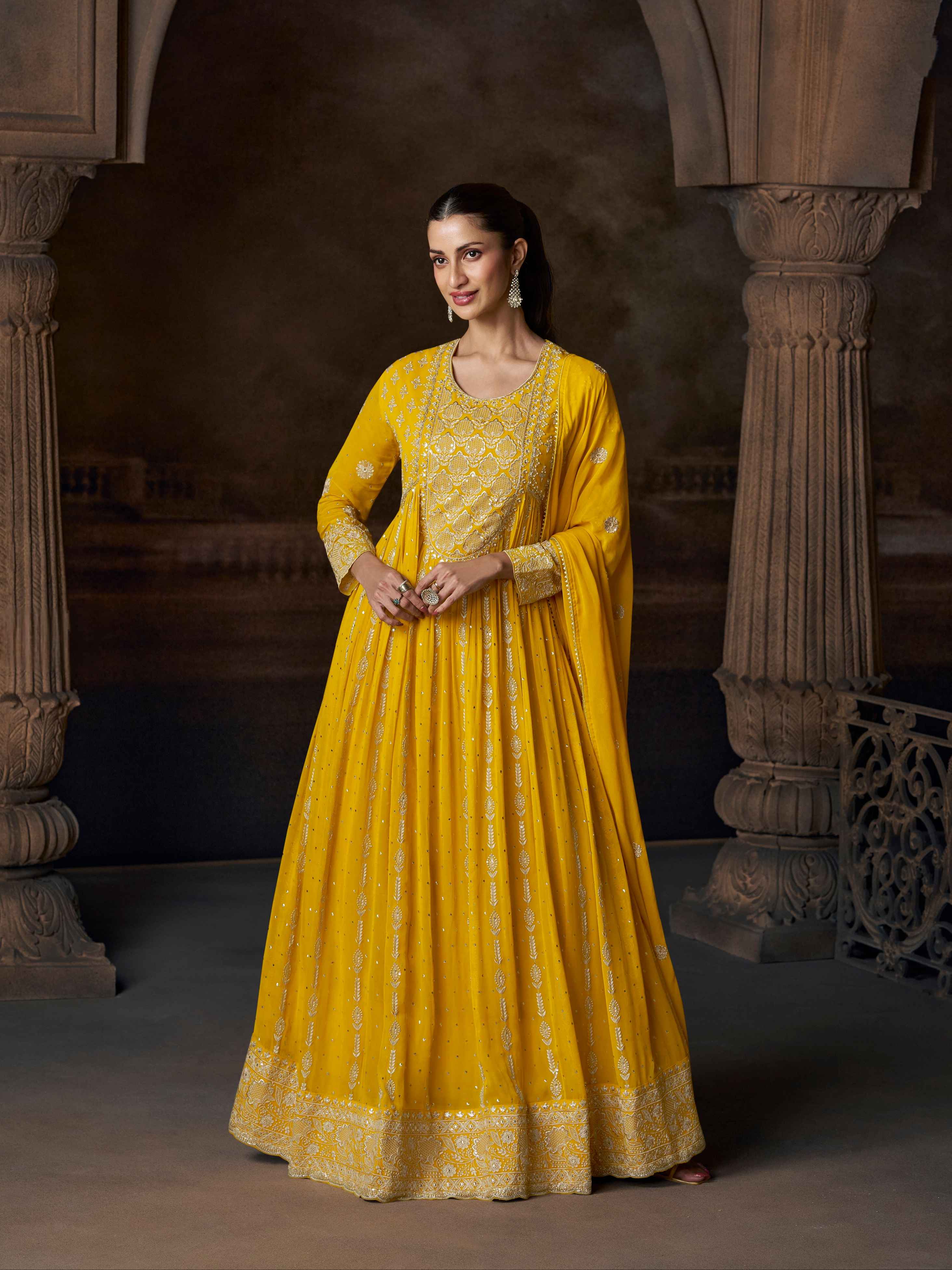 Designer Embroidered Georgette Anarkali Gown with Dupatta