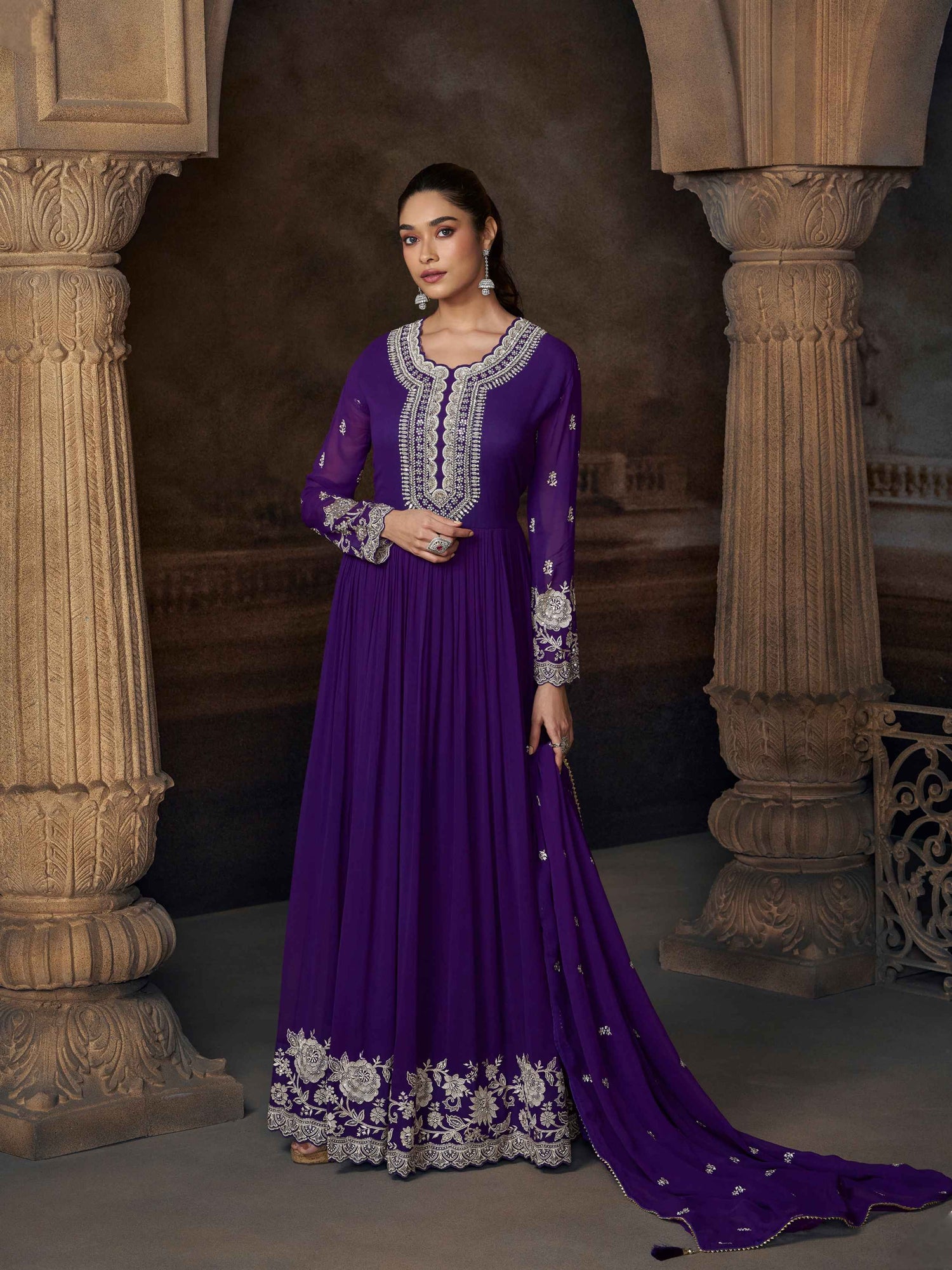 Designer Embroidered Georgette Anarkali Gown with Dupatta
